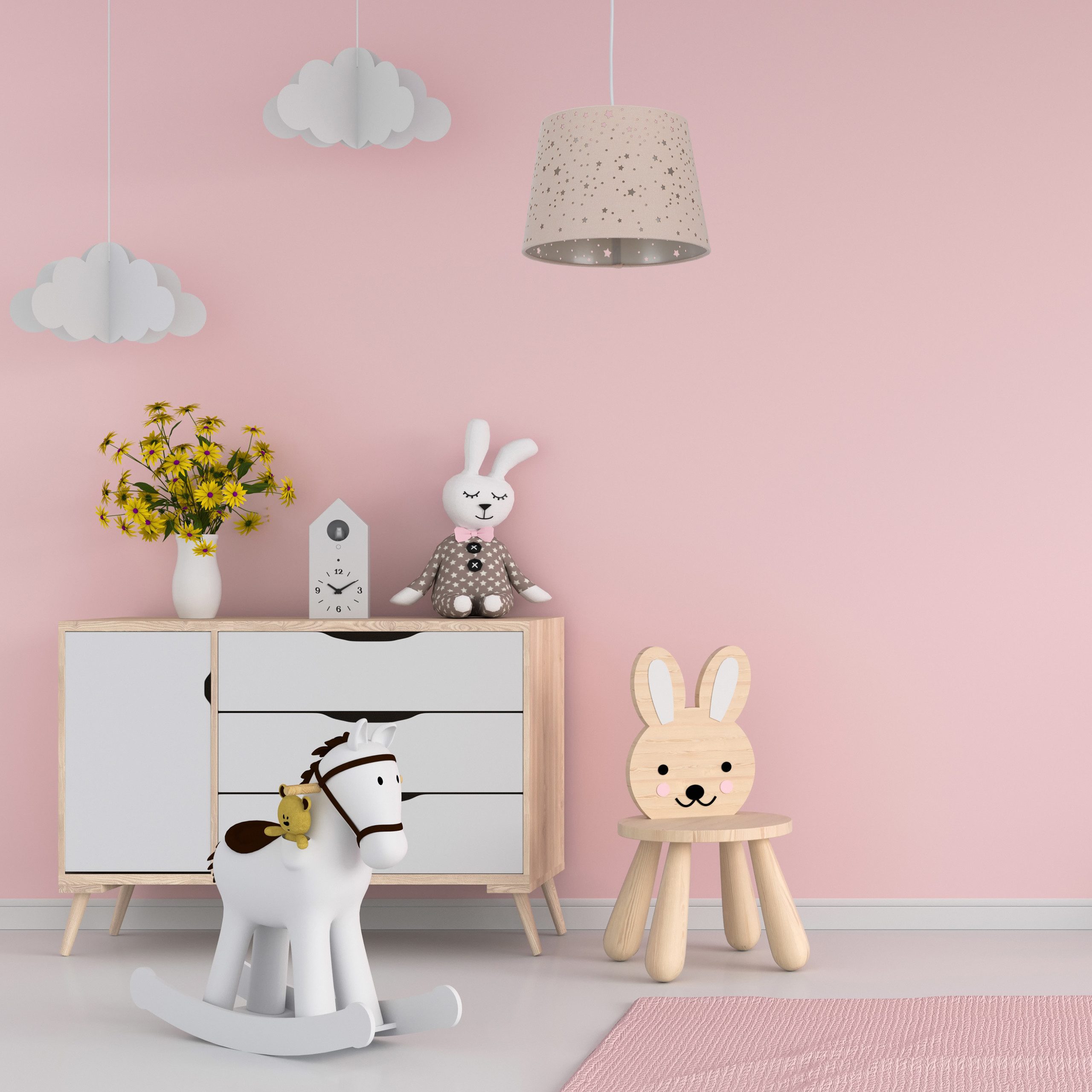 relaxdays Pendelleuchte Kinderzimmerlampe Sterne, Rosa günstig online kaufen