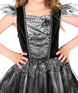 Karneval-Klamotten Hexen-Kostüm schwarz silber Hexenkleid mit Hexenhut Hexenbesen, Kinderkostüm Mädchenkostüm Halloween Kleid, Hut und Hexenbesen