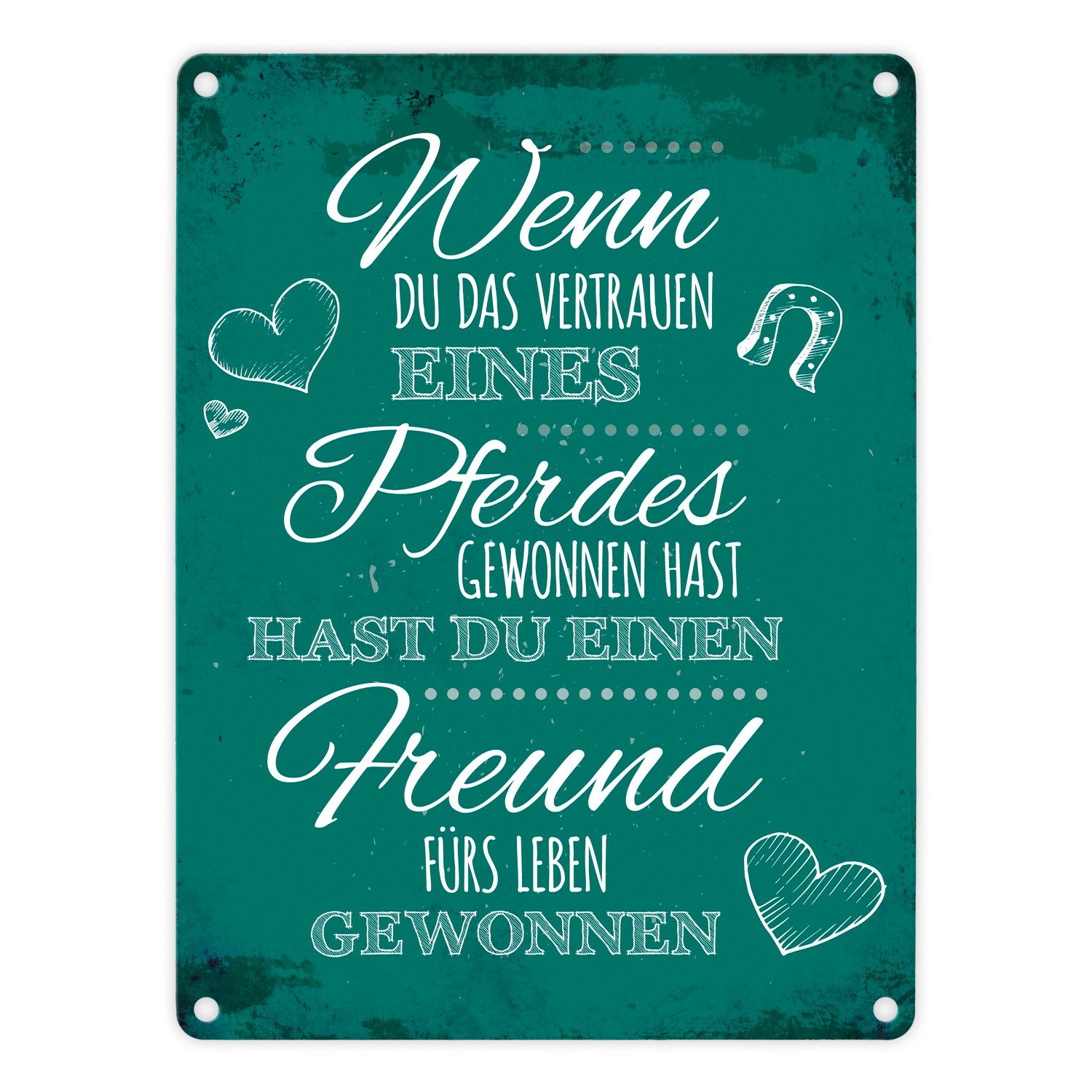 Metallschild Metallschild mit Spruch: Wenn du das Vertrauen eines Pferdes ...
