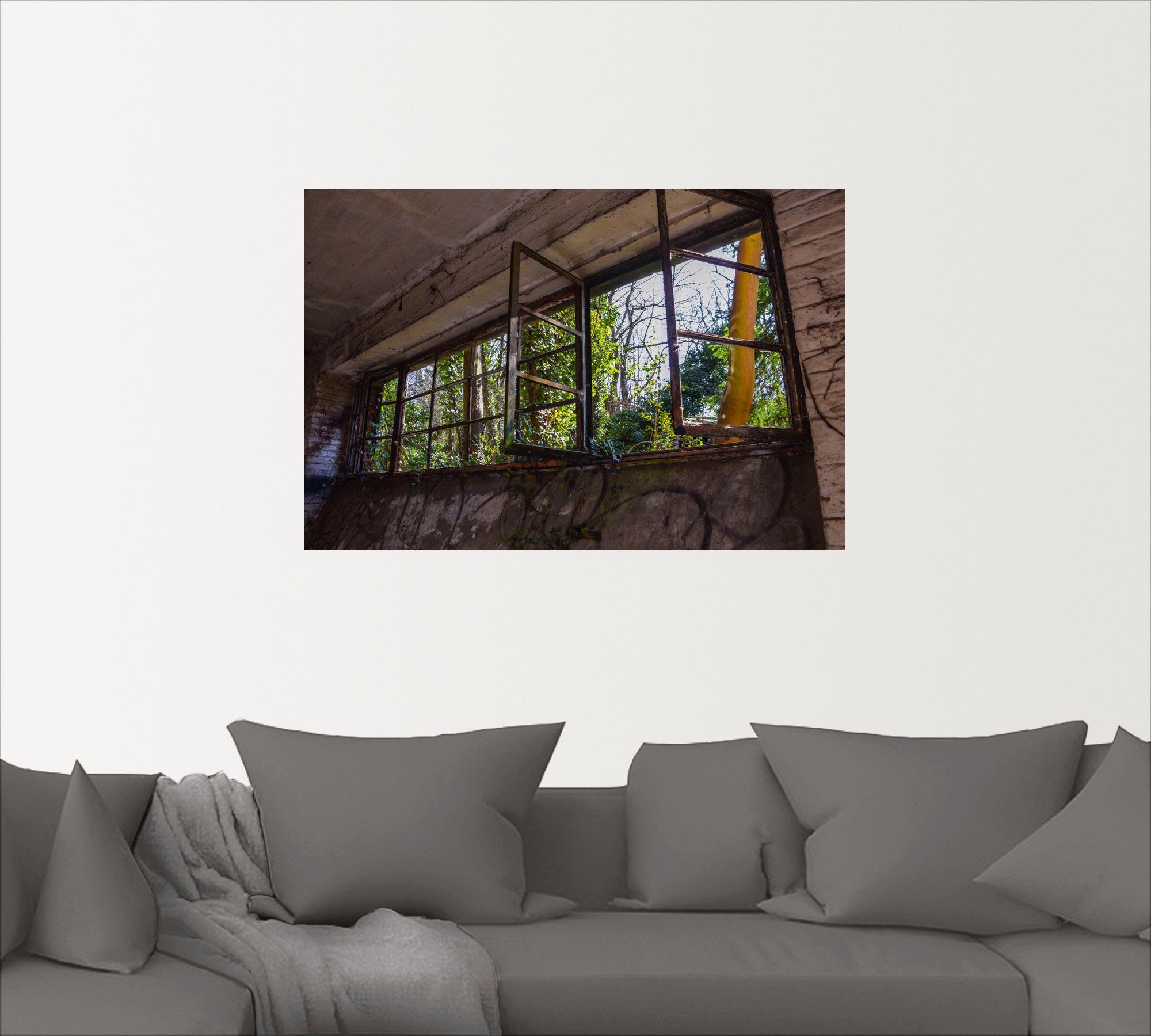 Wandbild in St), Größen ins Fenster Alubild, Türen als oder versch. Leinwandbild, Blick (1 & Wandaufkleber Grüne, Poster Artland