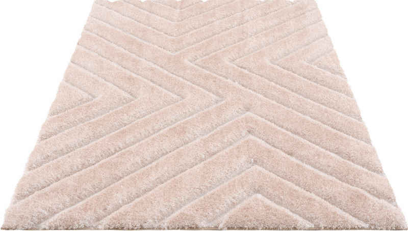 Hochflor-Teppich Fiori, andas, rechteckig, Höhe: 43 mm, Pastellfarben, mit handgearbeitetem Konturenschnitt, Teppich,Hochlor