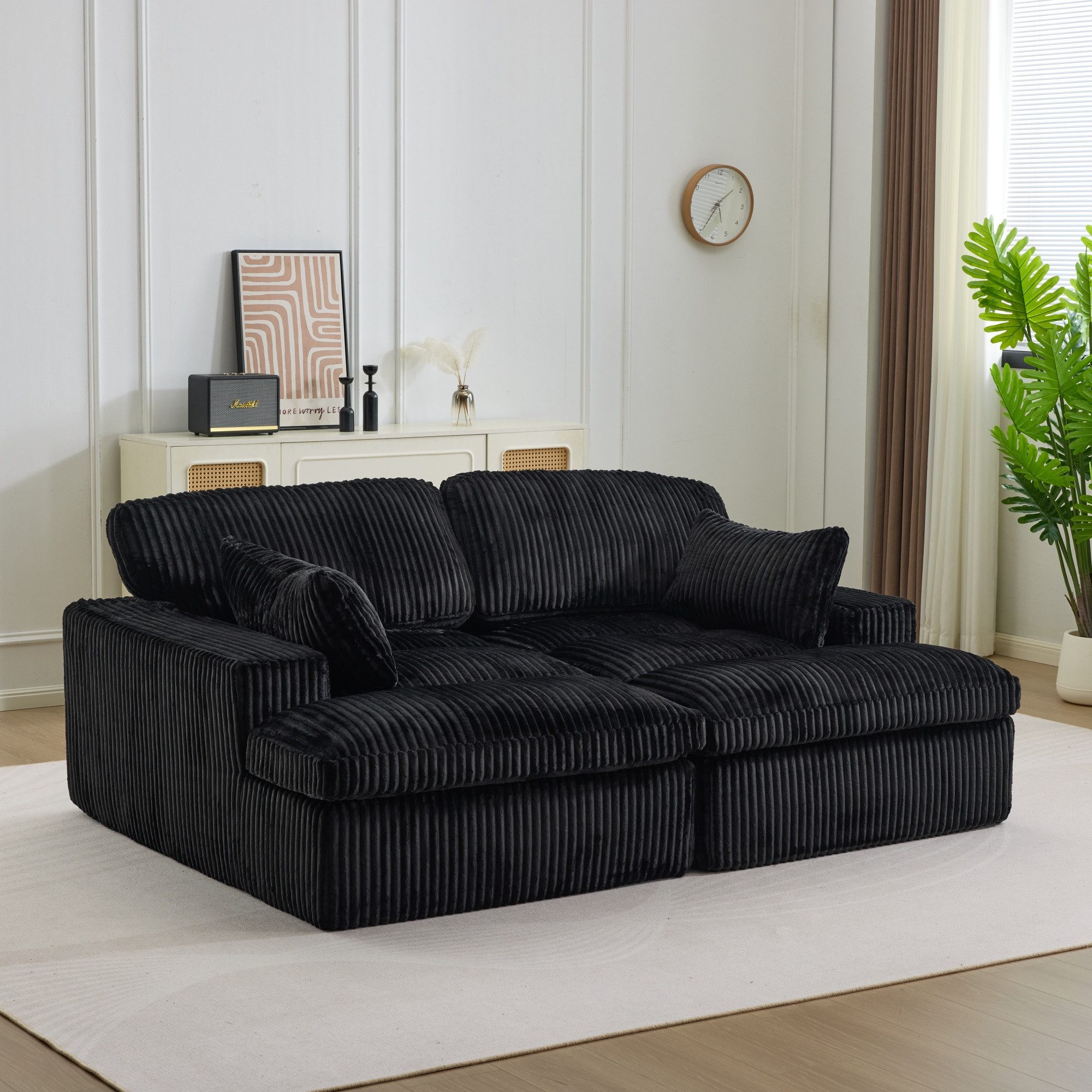 Vankel Big-Sofa Schlafsofa 2-Sitzer Couch mit Bettfunktion und weichem Cordstoff, Bequemes Sofa für kleine Räume mit weichem Cord und Gästefunktion
