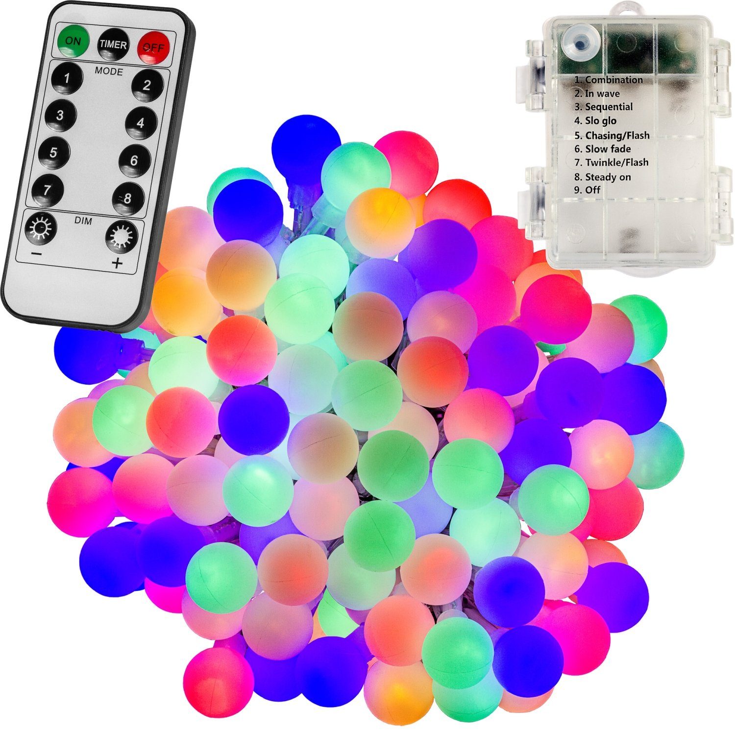 VOLTRONIC LED-Lichterkette 50 100 200 LED Party Kugel Lichterkette, für innen und außen, warmweiß/kaltweiß/bunt, IP44