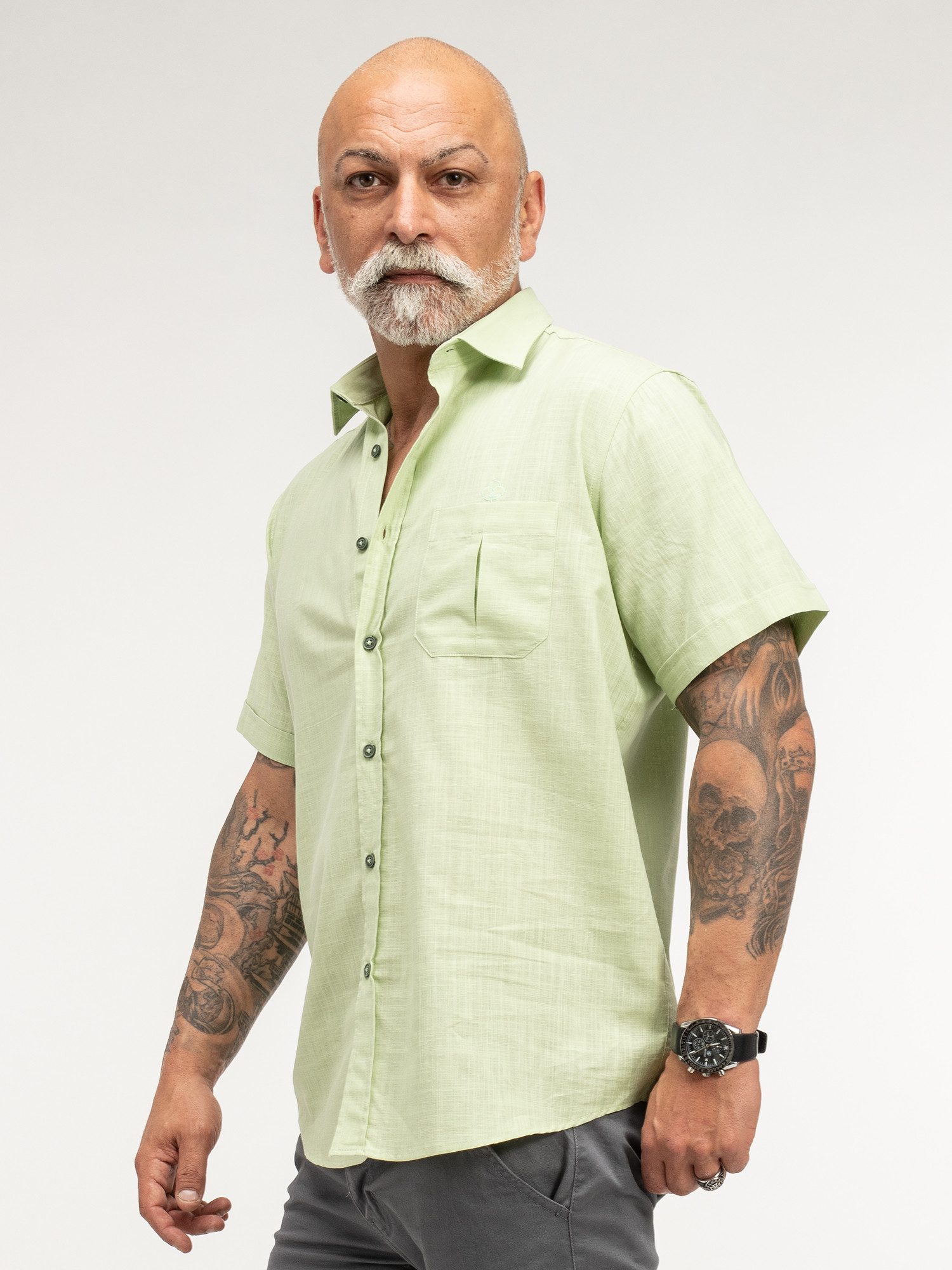 Indumentum Kurzarmhemd Herren Hemd Kurzarm Hemd Leinen-Optik