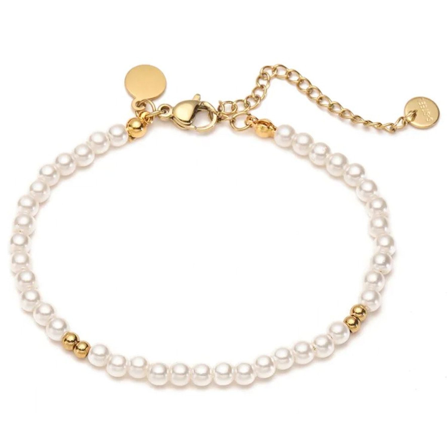 KARMA Perlenarmband Damen Armband Kunstperlen Gold Edelstahl (Edelstahlarmband, Damenarmband verstellbar), elegantes Schmuckstück zeitloses Design