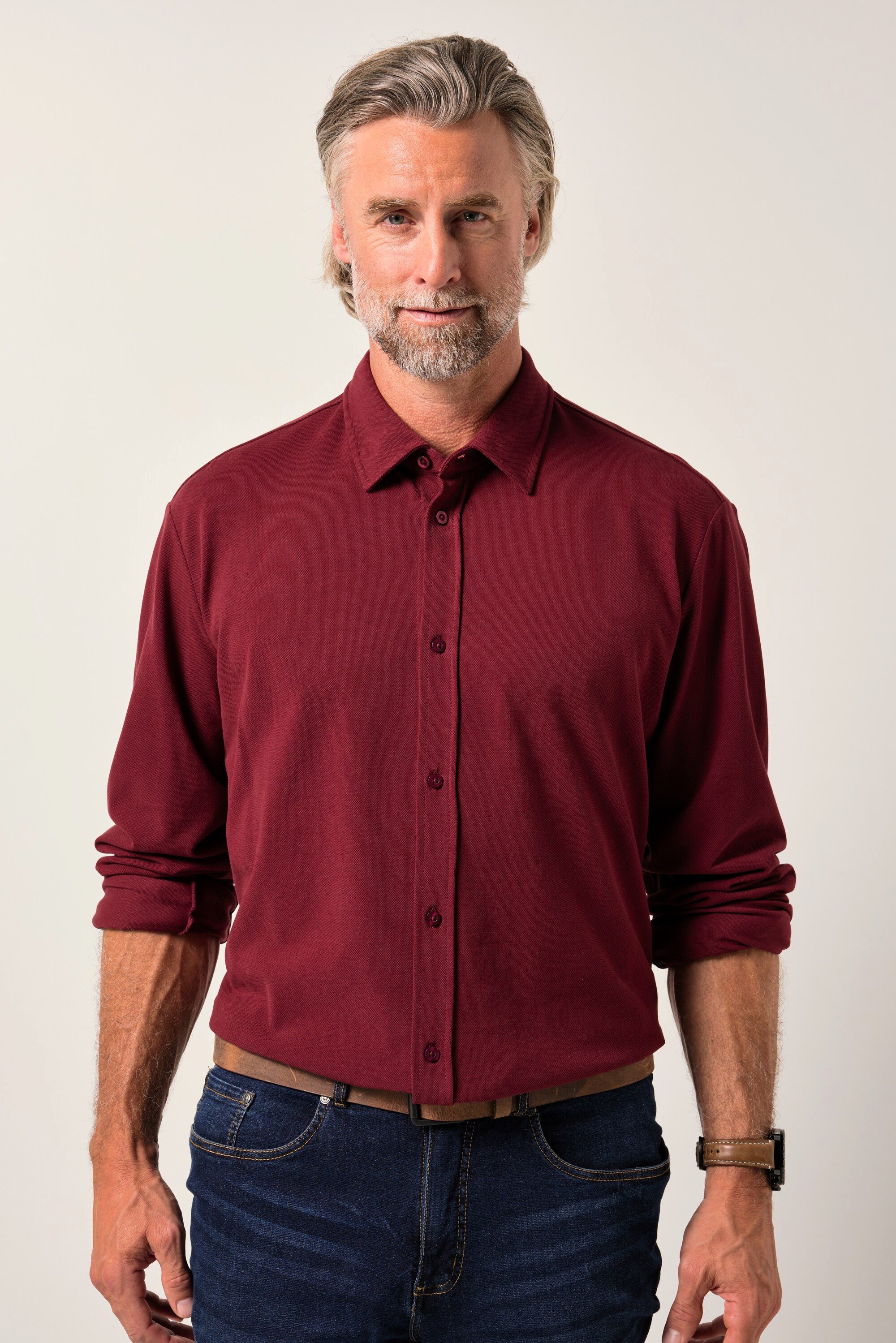 Businesshemd Piqué-Hemd Langarm Kentkragen Comfort Fit