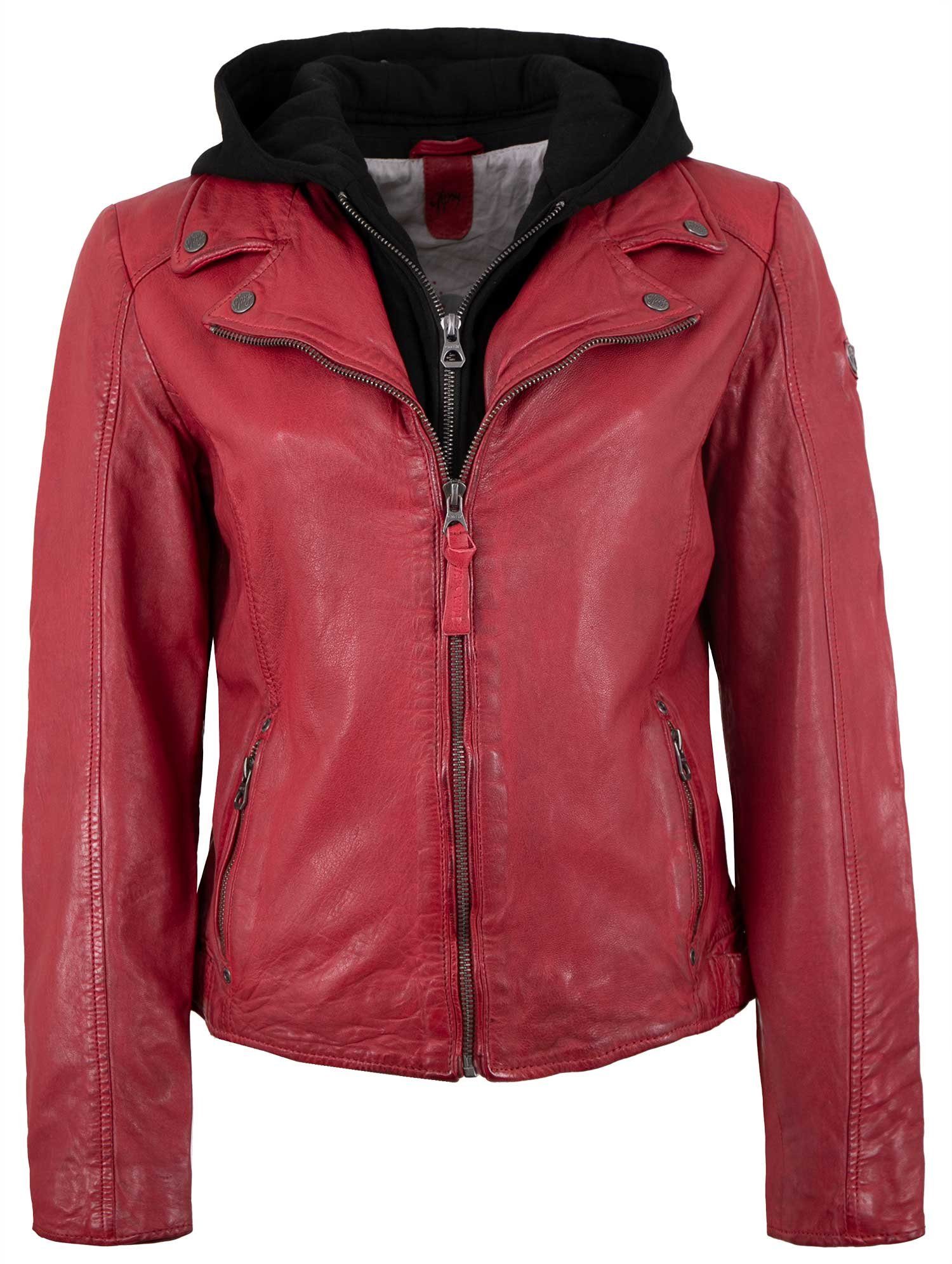 Gipsy Lederjacke GWYvie Gipsy - Damen Echtleder Lederjacke Lammnappa Kapuze rot