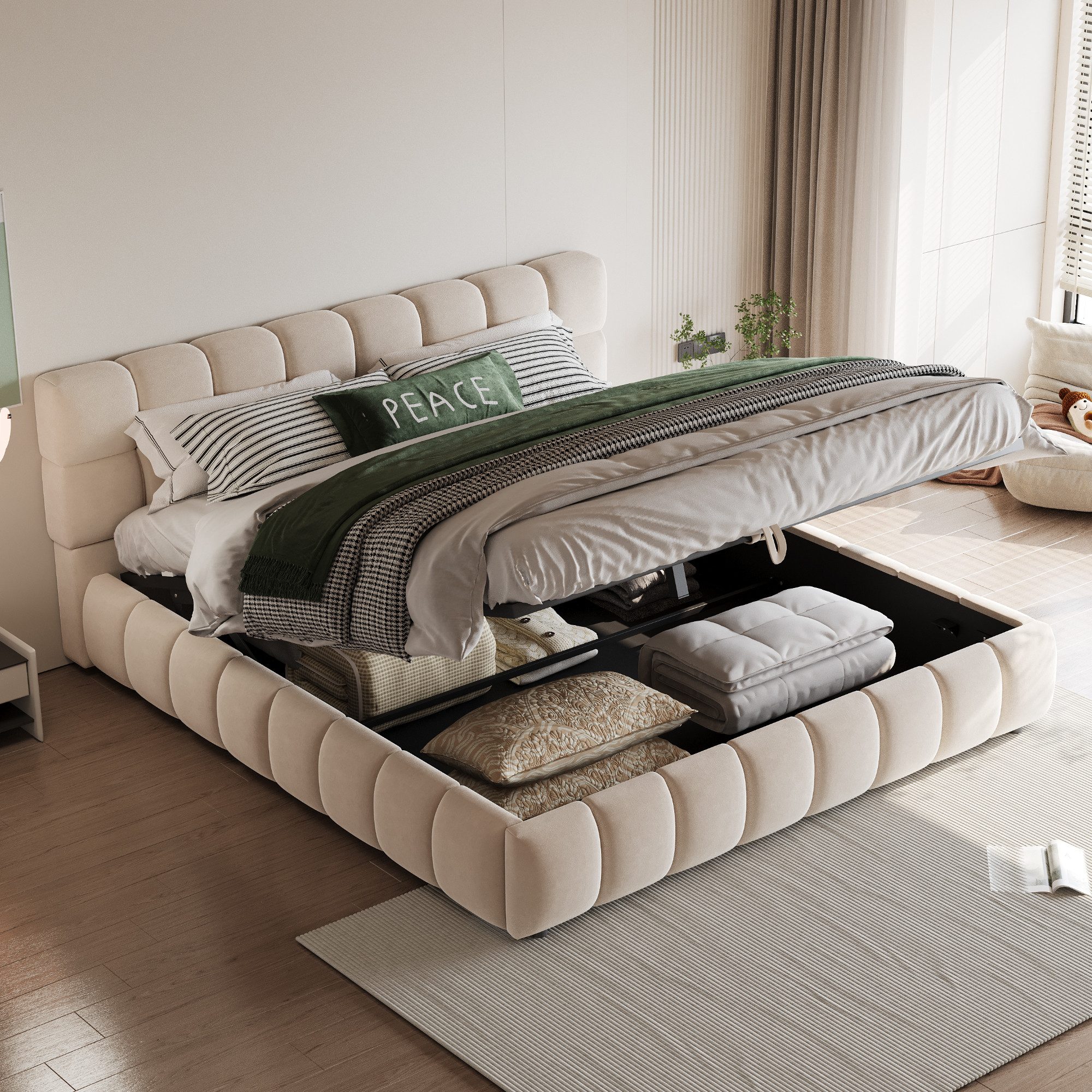 Flieks Polsterbett, Hydraulisches Doppelbett 140x190cm, geeignet für eingebettete Matratze