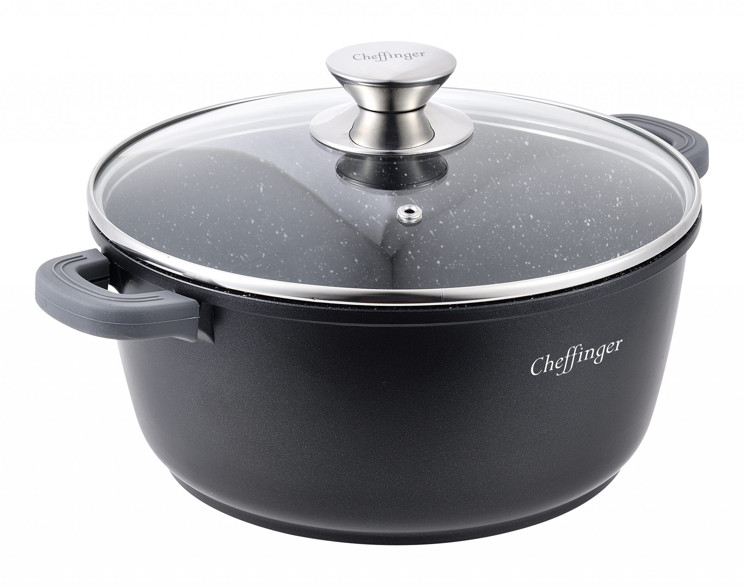 Cheffinger Kochtopf XXL Kochtopf Topf Kasserolle Glasdeckel Aluguss Induktion Ø36cm, Aluminiumguss (Set bestehend aus einem Kochtopf und einem Glasdeckel)