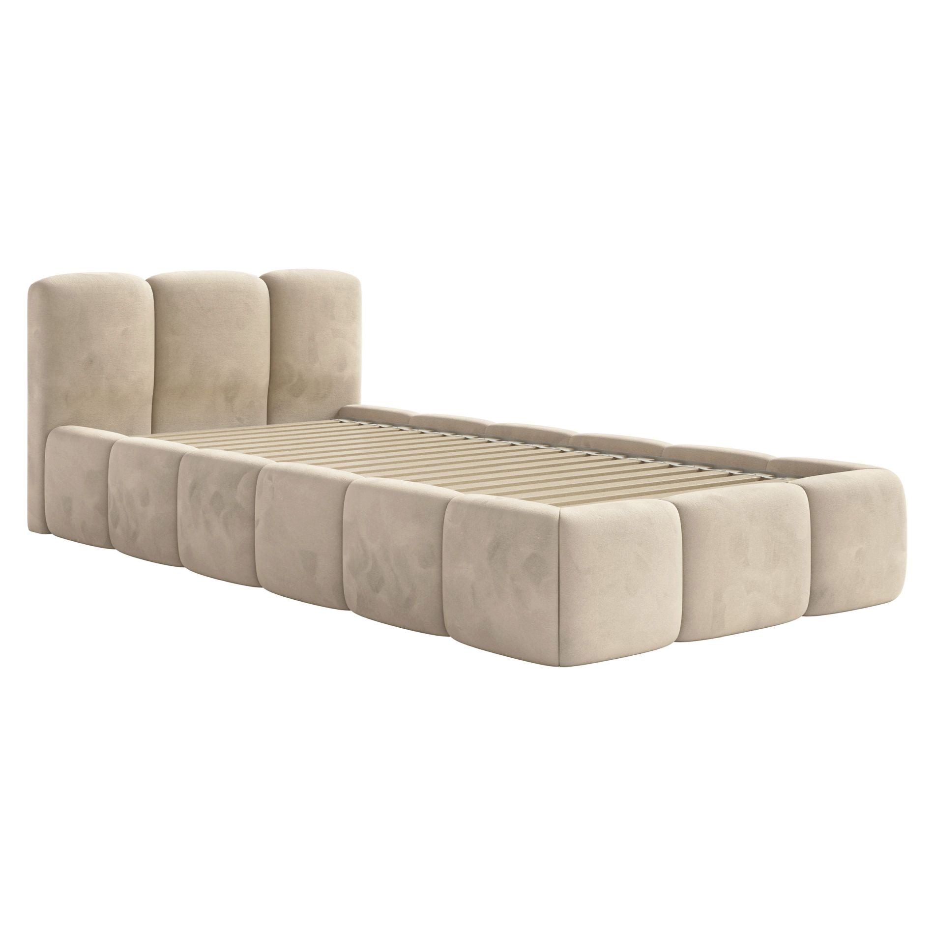 Selsey Kinderbett CLOUDY, mit Lattenrost, und Eck-Kopfteil, Samt wasserabweisend, 90x200 cm