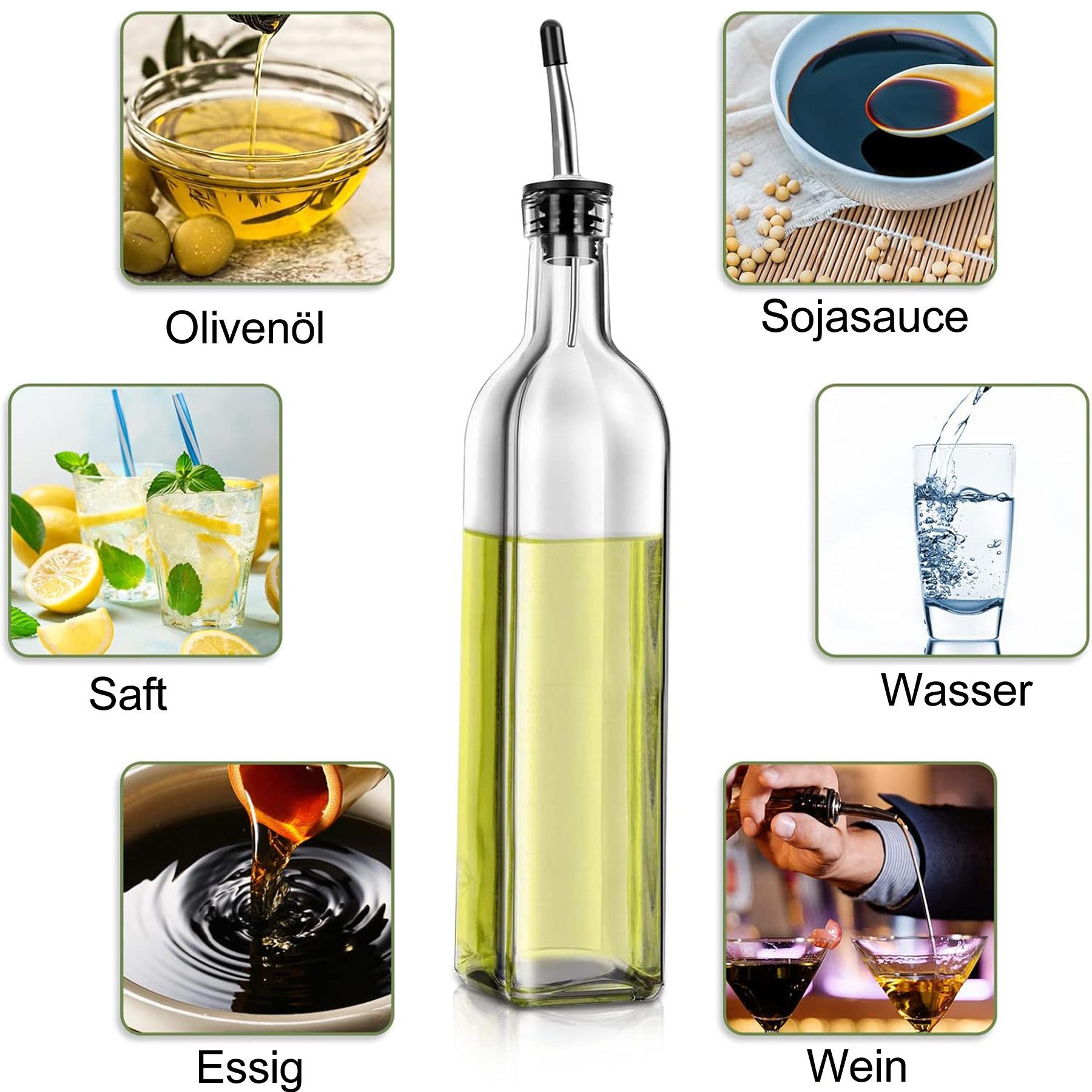 Mutig Ölspender Ölflasche, 2 Packung mit 500ML Essig und Ölspender Set mit Trichter, (mit Trichter, Antifouling-Abdeckung, Etikett, Edelstahl-Ausgießern, Olivenöl Flasche Essig und Ölflaschen Set, 17OZ Ölflasche), für Küche BBQ, ideal zum Halten von Öl, Essig, Sojasauce, Kochwein