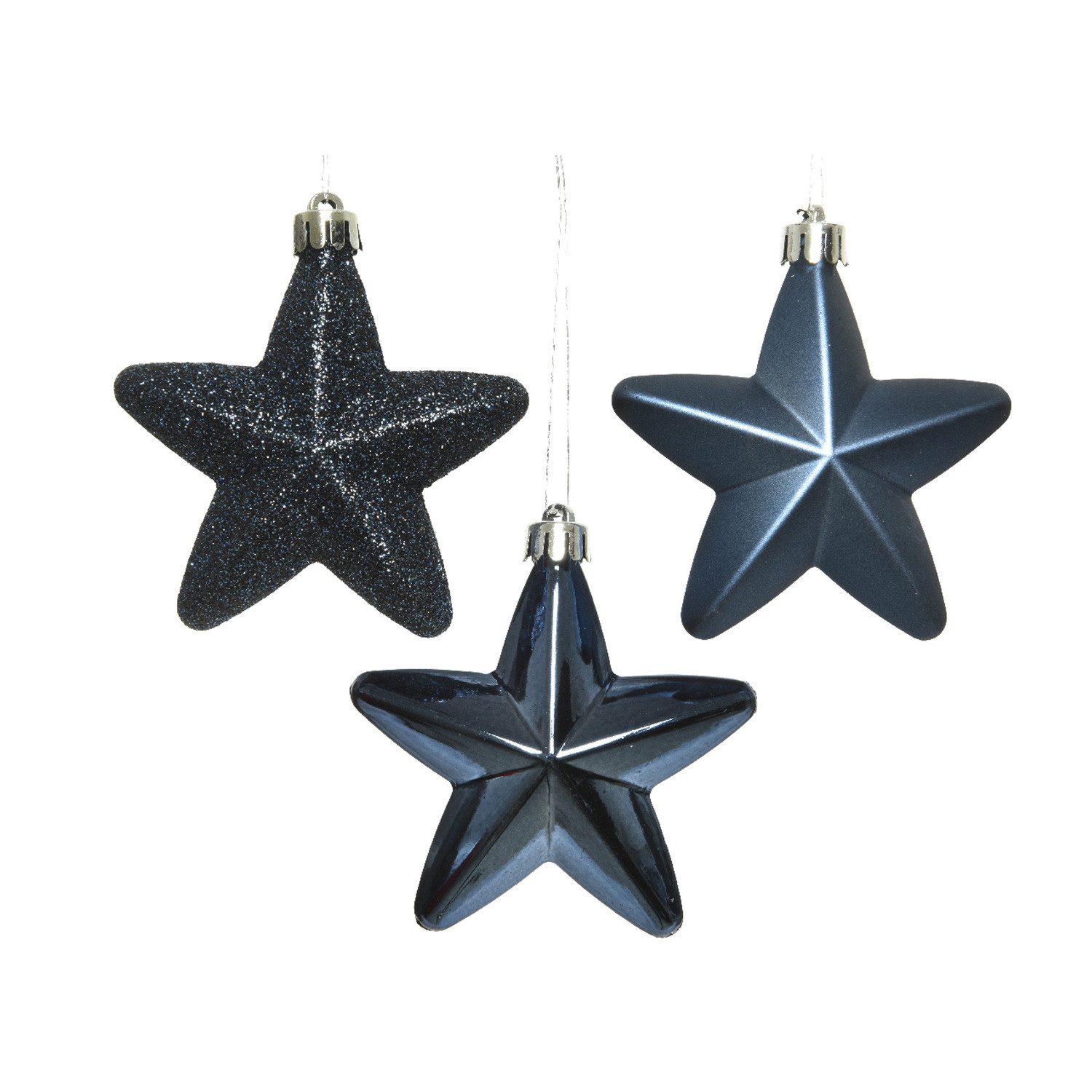 MARELIDA Christbaumschmuck Weihnachtsbaumschmuck Sterne bruchfest glänzend glitzernd blau 6St.