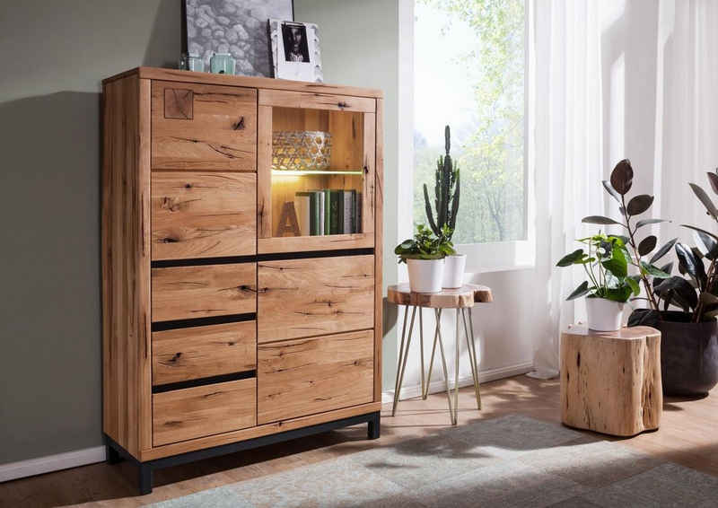 Massivmoebel24 Highboard Highboard Wildeiche 103x40x148 natur geölt VILLANDERS #106