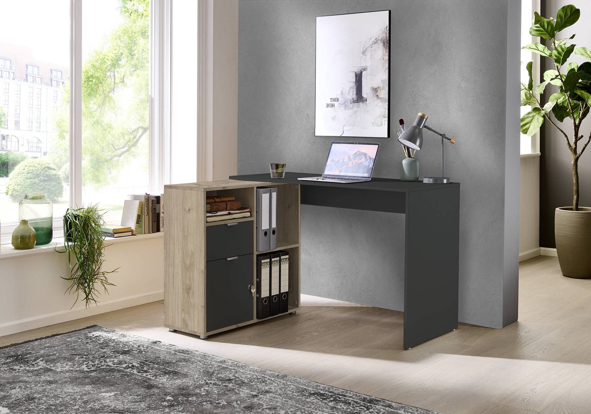 BMG Möbel Eckschreibtisch LENI (Schreibtischplatte mit Regal), Breite 110 cm, spiegelverkehrt montierbar, abschließbare Tür – Bild 3 von 4