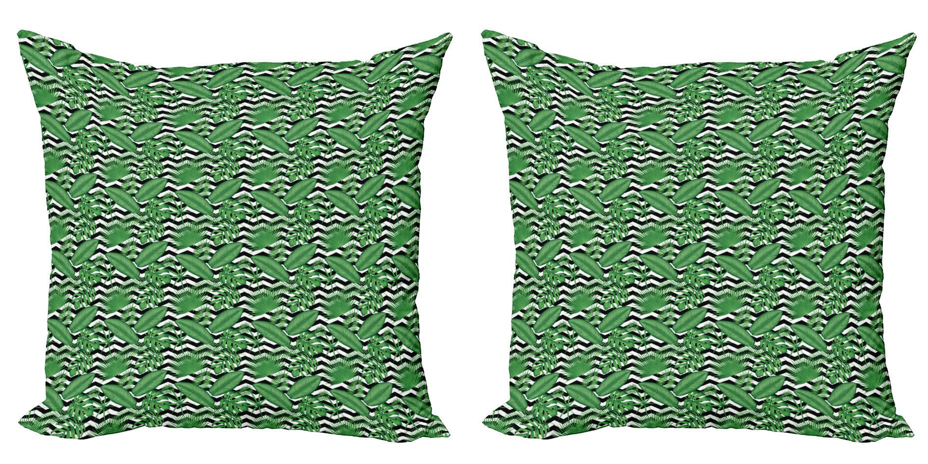 Dschungel-Laub (2 Zigzags auf Doppelseitiger Stück), Blätter Accent Kissenbezüge Modern Digitaldruck, Abakuhaus