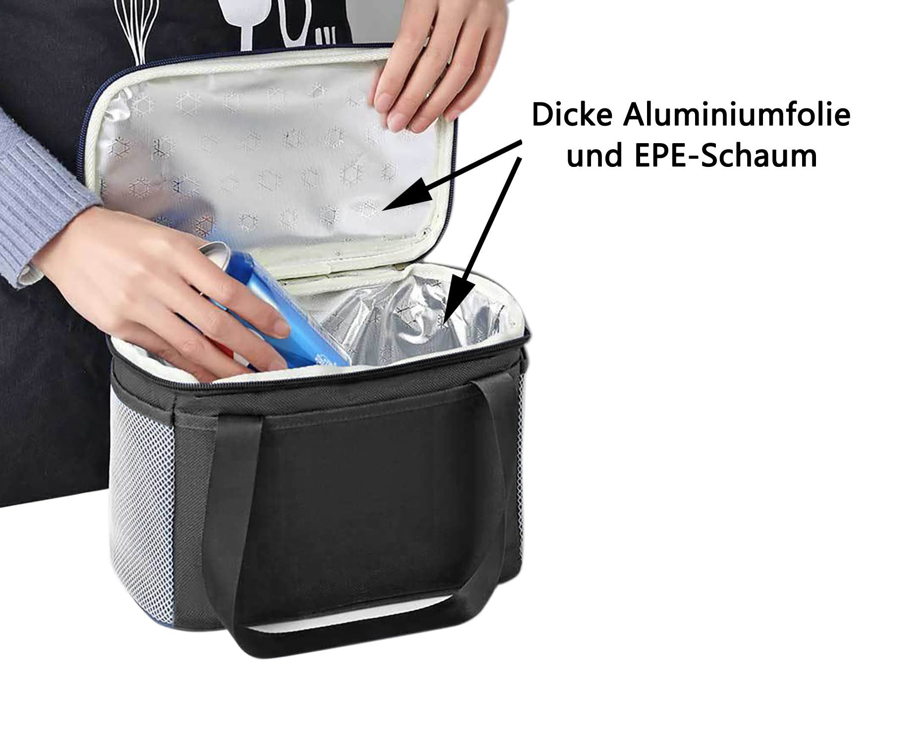 Agger Kühltasche Thermobehälter Kühltasche Faltbar Thermobehälter für Essen, mit Reißverschluss, wassedichtem Material, ideal für Arbeit & Ausflug – Bild 3 von 5