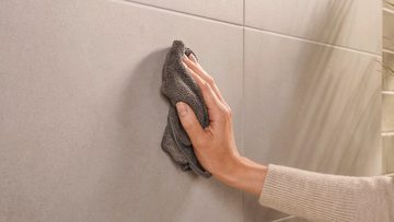 tesa Handtuchhaken MOON Handtuchhaken ohne Bohren - 3,7 cm : 3,7 cm : 3,6 cm, Badezimmer, Gäste-WC, Wandmontage, (Packung, 1-St., inkl. Klebelösung), selbstklebende Handtuchhalterung - weiß