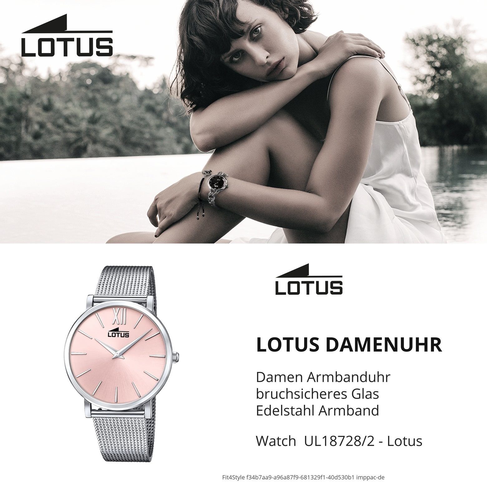 (ca. Armbanduhr rund, Damenuhr Lotus Lotus Quarzuhr 38mm) Edelstahlarmband Smart mittel Damen silber Casual,