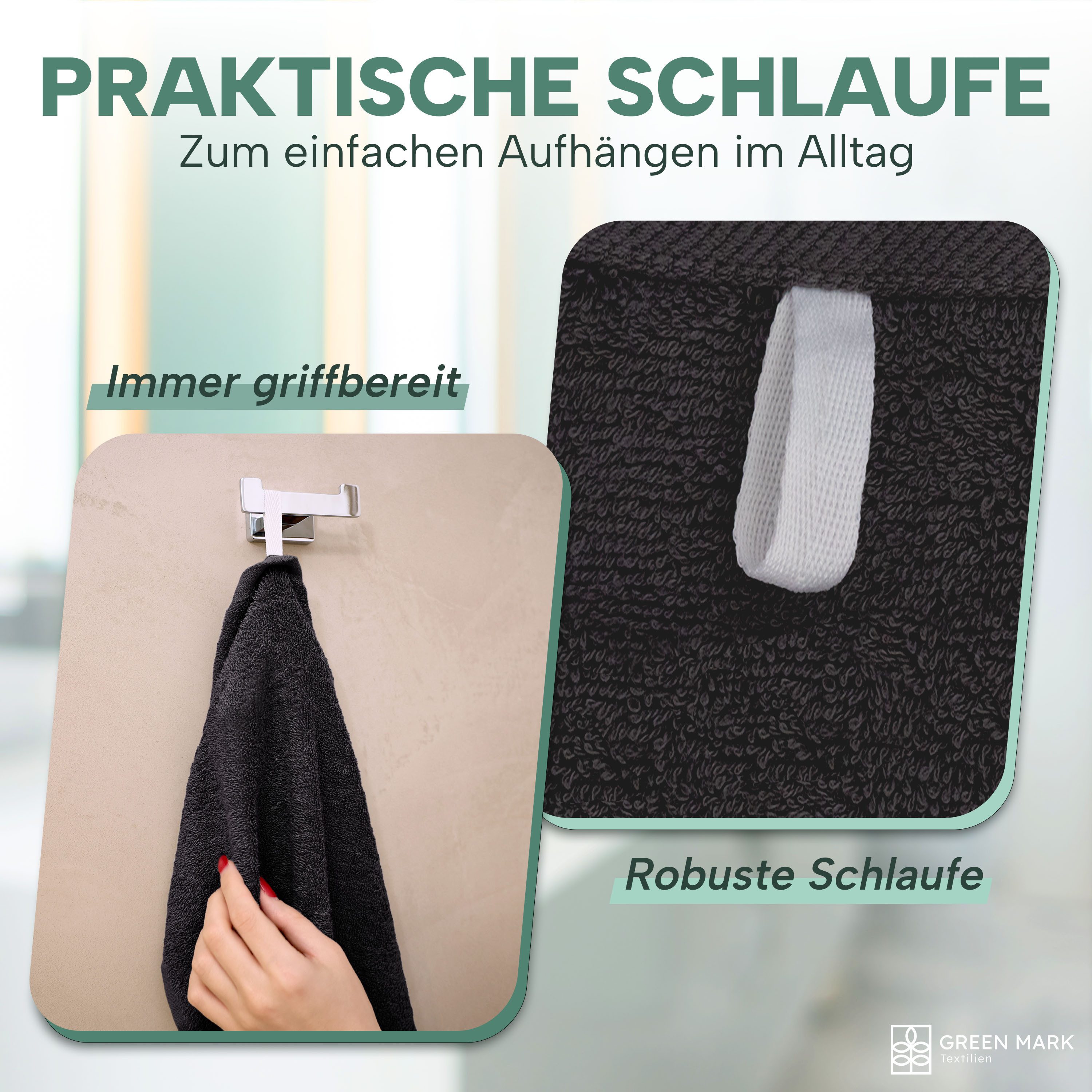 NatureMark Handtücher 8er-Sparpack Handtücher 50x100cm, Baumwolle (8-St), 8X Handtücher, 100% Baumwolle, Schwarz, 50 x 100cm – Bild 5 von 5