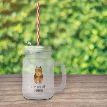 Mr. & Mrs. Panda Cocktailglas Bär Kommunion - Transparent - Geschenk, Schraubdeckel Glas, Taufkerze, Premium Glas, Inkl. Mehrwegstrohhalm