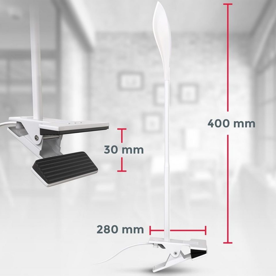 B.K.Licht Tischleuchte Klemmleuchte schwenkbar flexibel - BKL1323, LED fest  integriert, Warmweiß, 3000K 3,5 W 350lm 280x100x400mm (LxBxH)