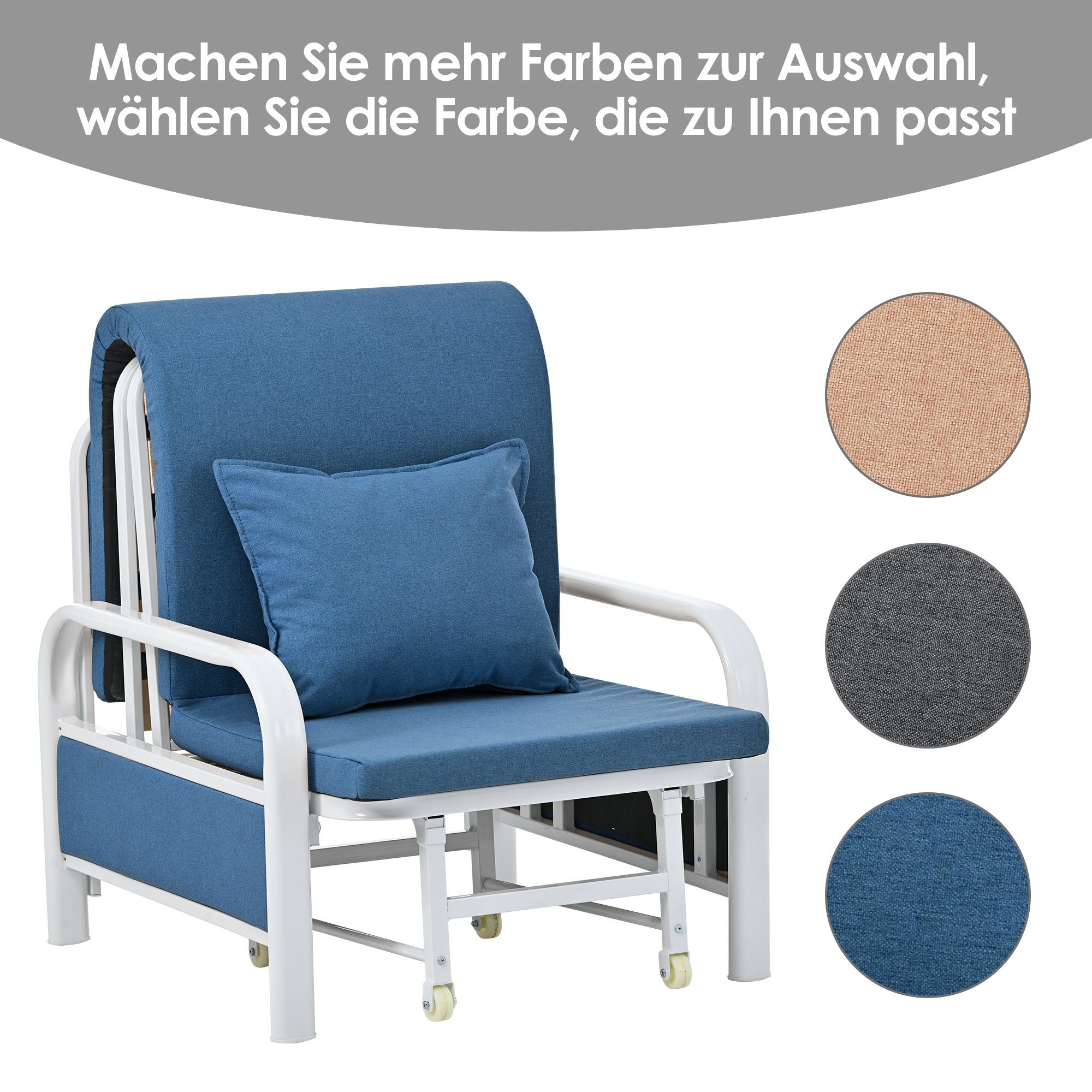 Chaiselongue in 2 Blau 3 Odikalo Schlafsofa Liegen, Farben Kissen,umwandelbar, 1 Sessel, mit