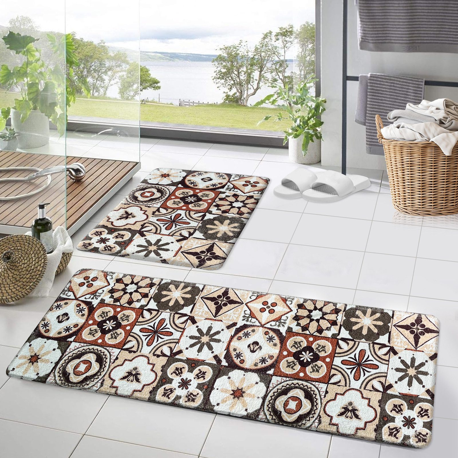 HOMELUX Badematte Badematte Badvorleger Badteppich Duschvorleger Set, Rutschfester Gummi, Lichtecht, Schallschluckend, Ruschsicher, Polyester, Größe: 50x160cm+50x80cm