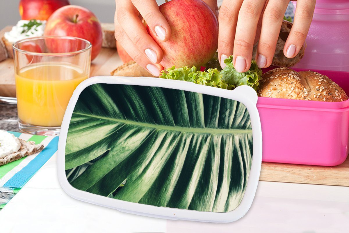 MuchoWow Lunchbox Blätter - Tropisch Kinder, Kunststoff Brotbox rosa Kunststoff, (2-tlg), Mädchen, Erwachsene, Snackbox, Dschungel, - Brotdose für