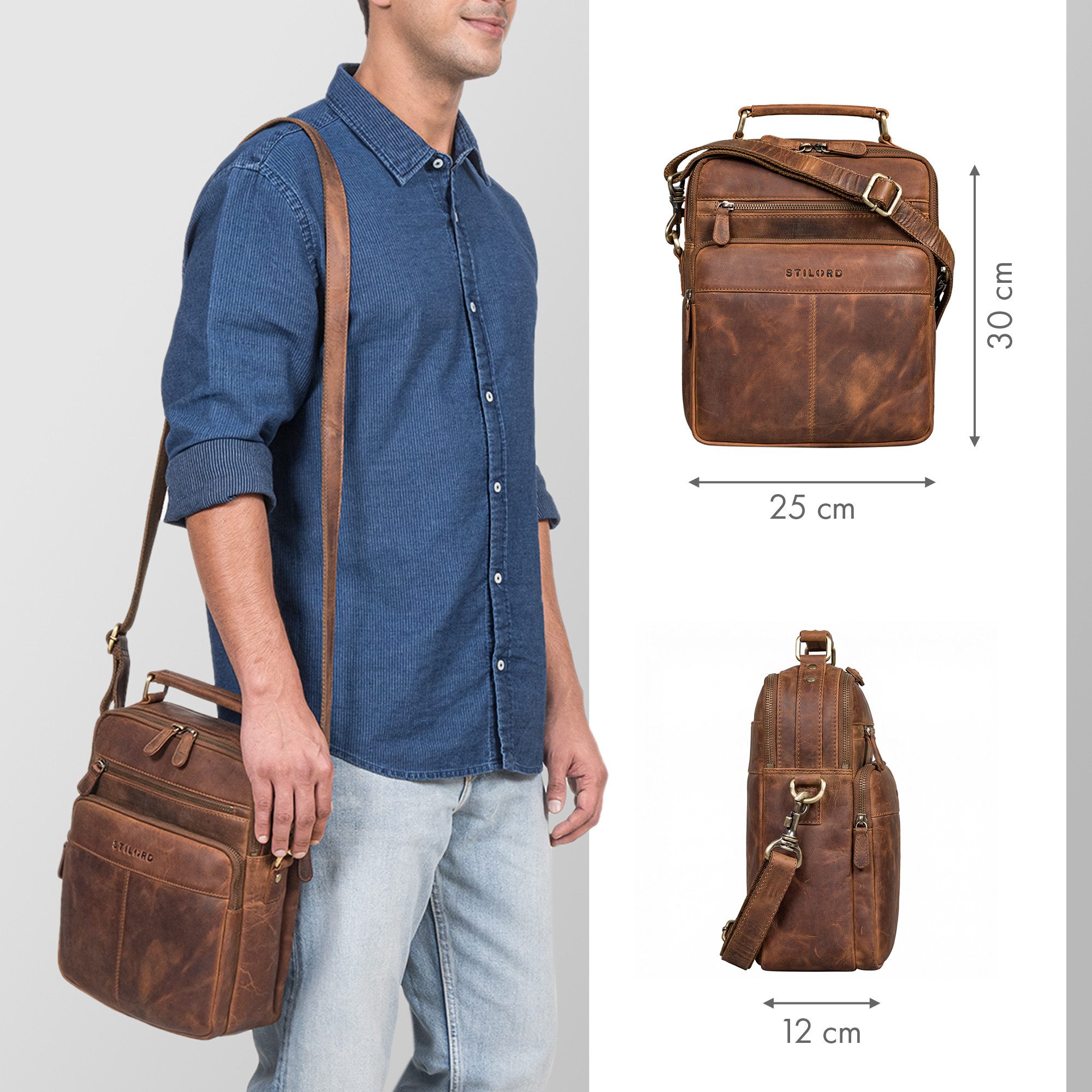 STILORD Schultertasche "Joe" Modische Herrentasche mit Handgriff zum Umhängen aus Leder
