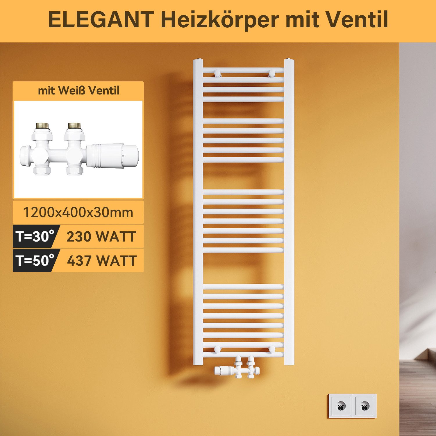SONNI Badheizkörper Handtuchtrockner Handtuchwärmer Mittelanschluss, Weiß, günstig online kaufen