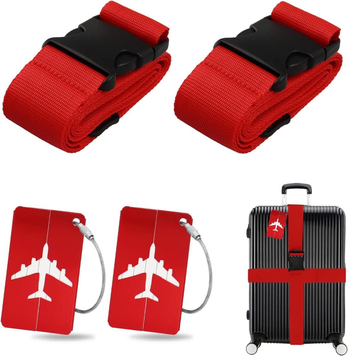 FELIXLEO Gepäckgurt Koffergurt Gepäckband mit 2 Gepäckanhänger für Koffer Reisetasche Rot, (4-tlg)