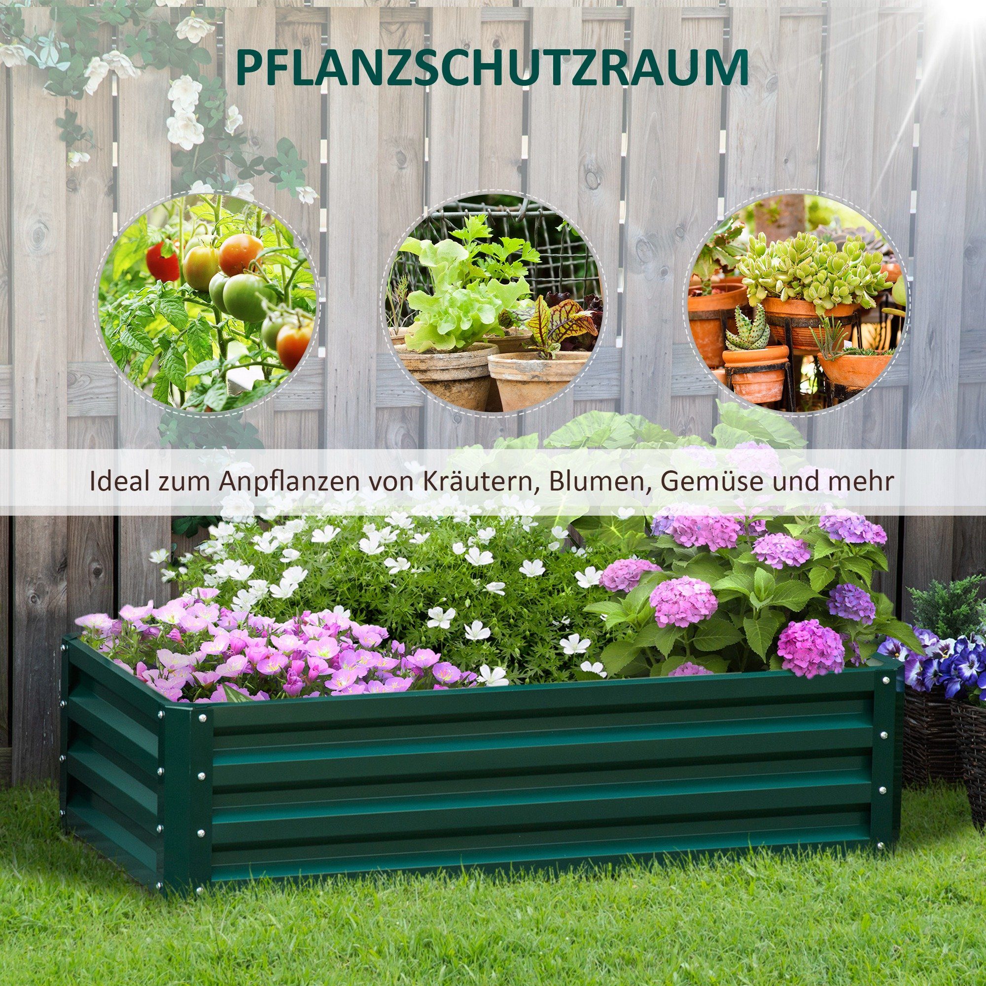 Outsunny Galvanisiertes Gartenhochbeet 180x90x30 Cm – Mit Verstärkungsstäben, Offenem Boden Für Gemüse & Blumen