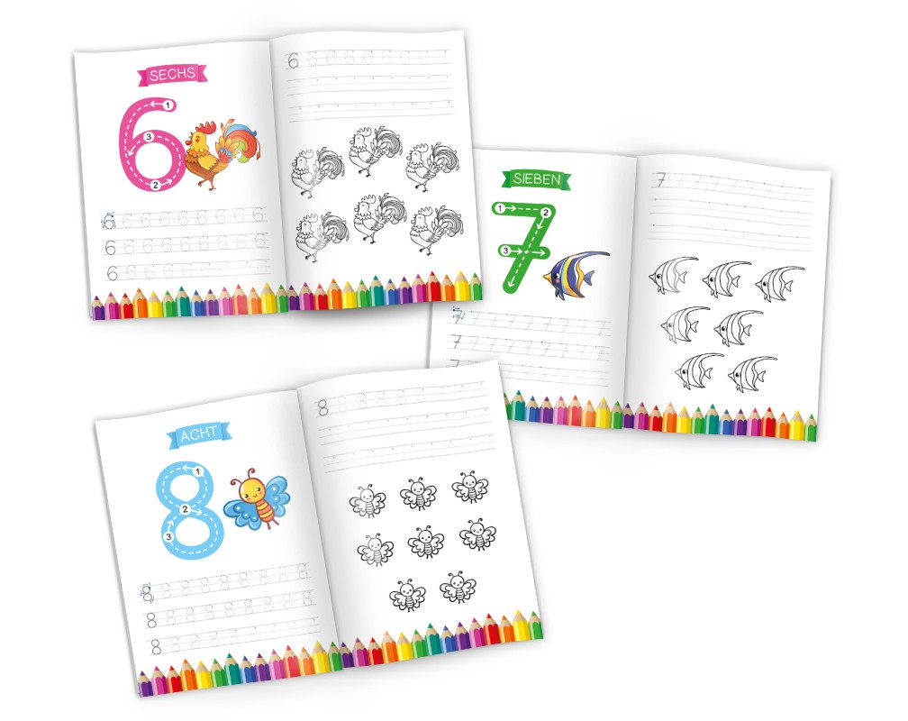 JUNAPACK Schulheft Vorschule Übungsheft Zahlen schreiben Lernen für Vorschulkinder, Vorschulheft Übungsheft zum Zahlen lernen für Kinder