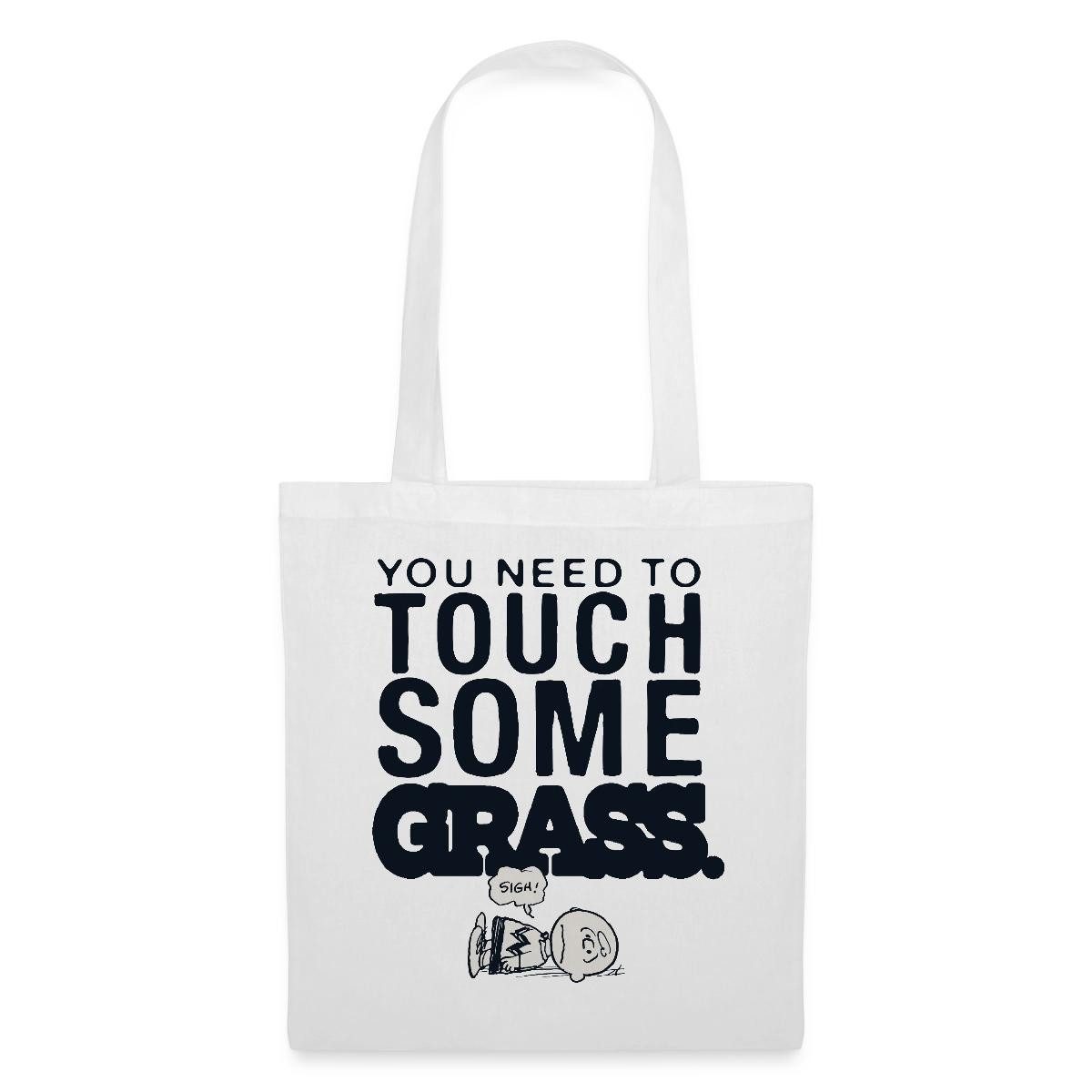 Spreadshirt Henkeltasche Peanuts Spruch Touch Some Grass Mit Charly Brown Stoffbeutel (1-tlg)