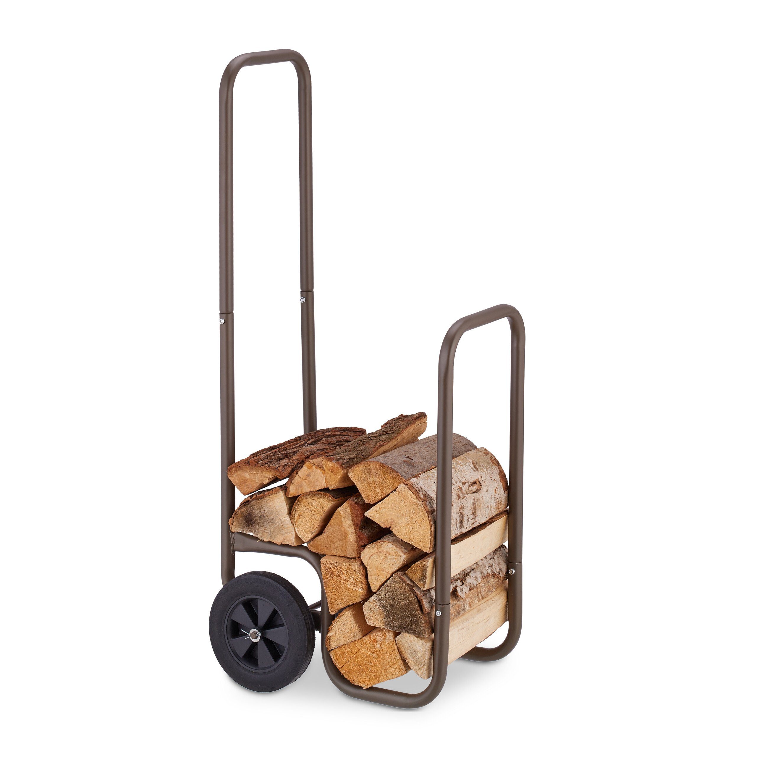 relaxdays Kaminholzregal Brauner Kaminholzwagen mit Gummireifen, BxTxH:41x45x109.5 cm
