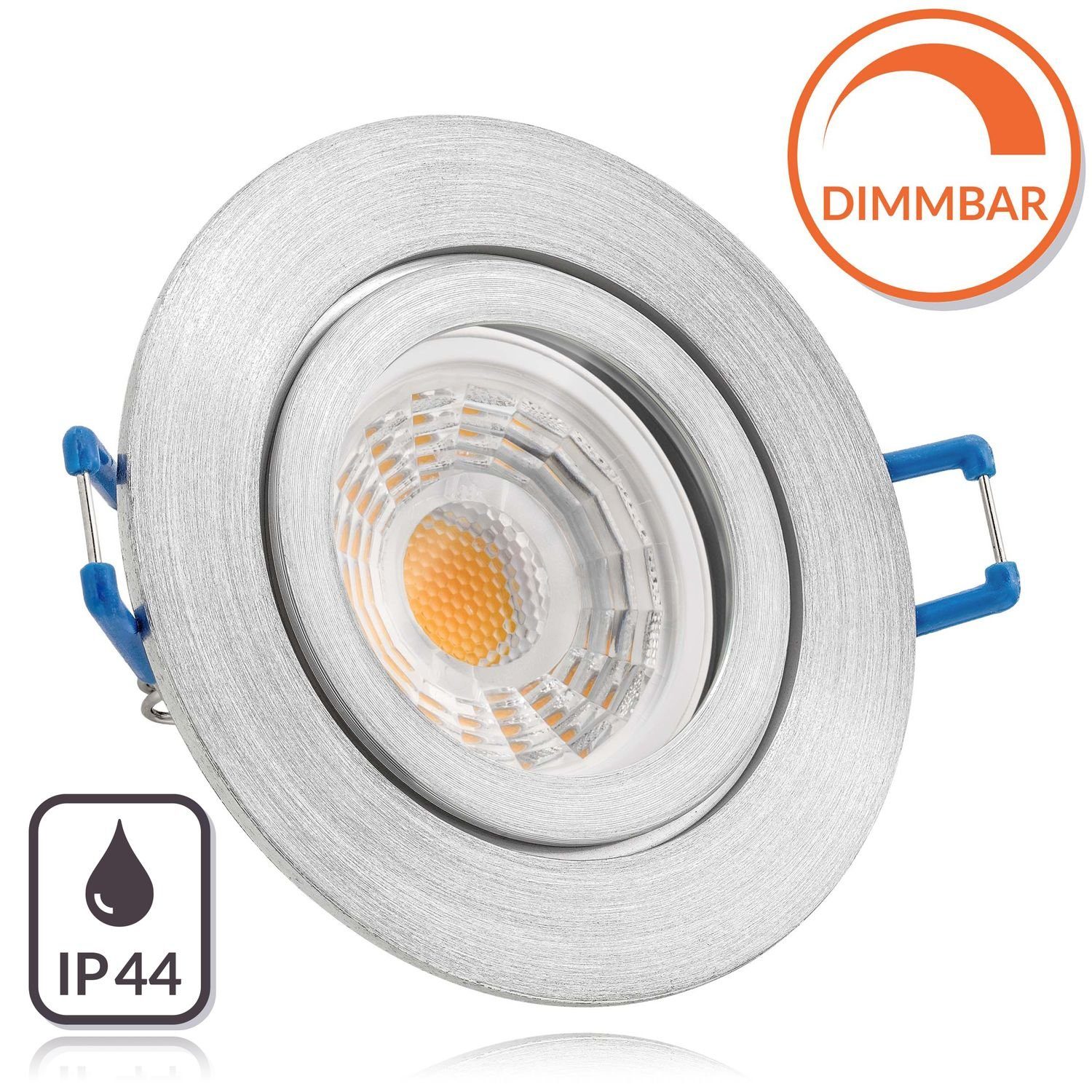 LEDANDO LED Einbaustrahler IP44 LED Einbaustrahler Set Aluminium natur mit LED GU10 Markenstrahle