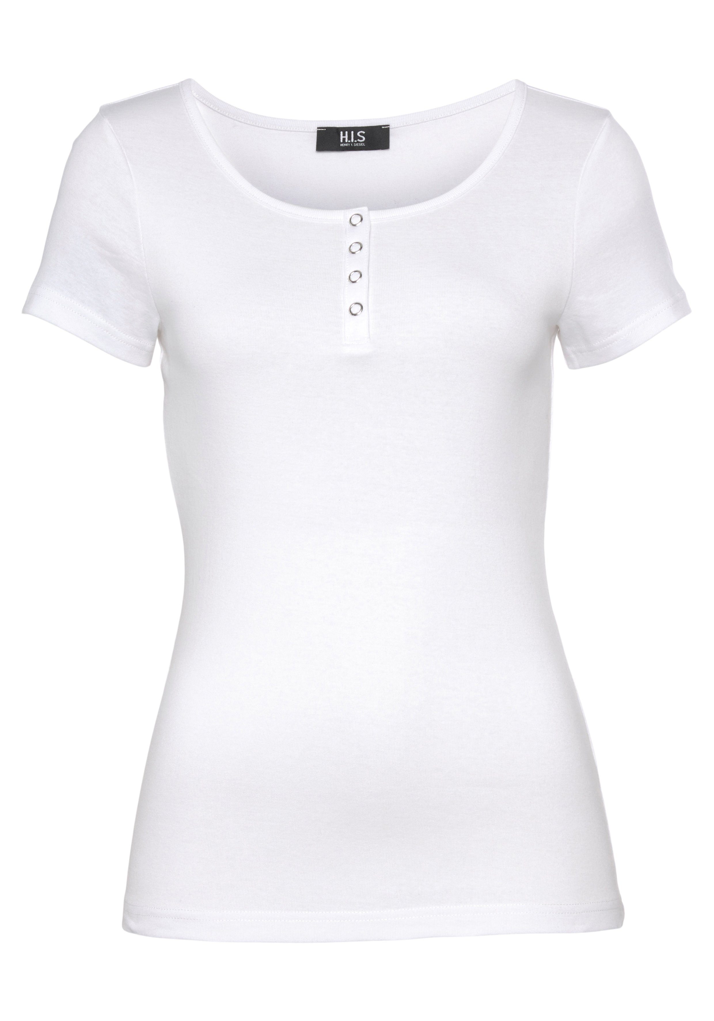 T-Shirt 2-tlg) H.I.S schwarz-weiß mit Knopfleiste vorne (Set,