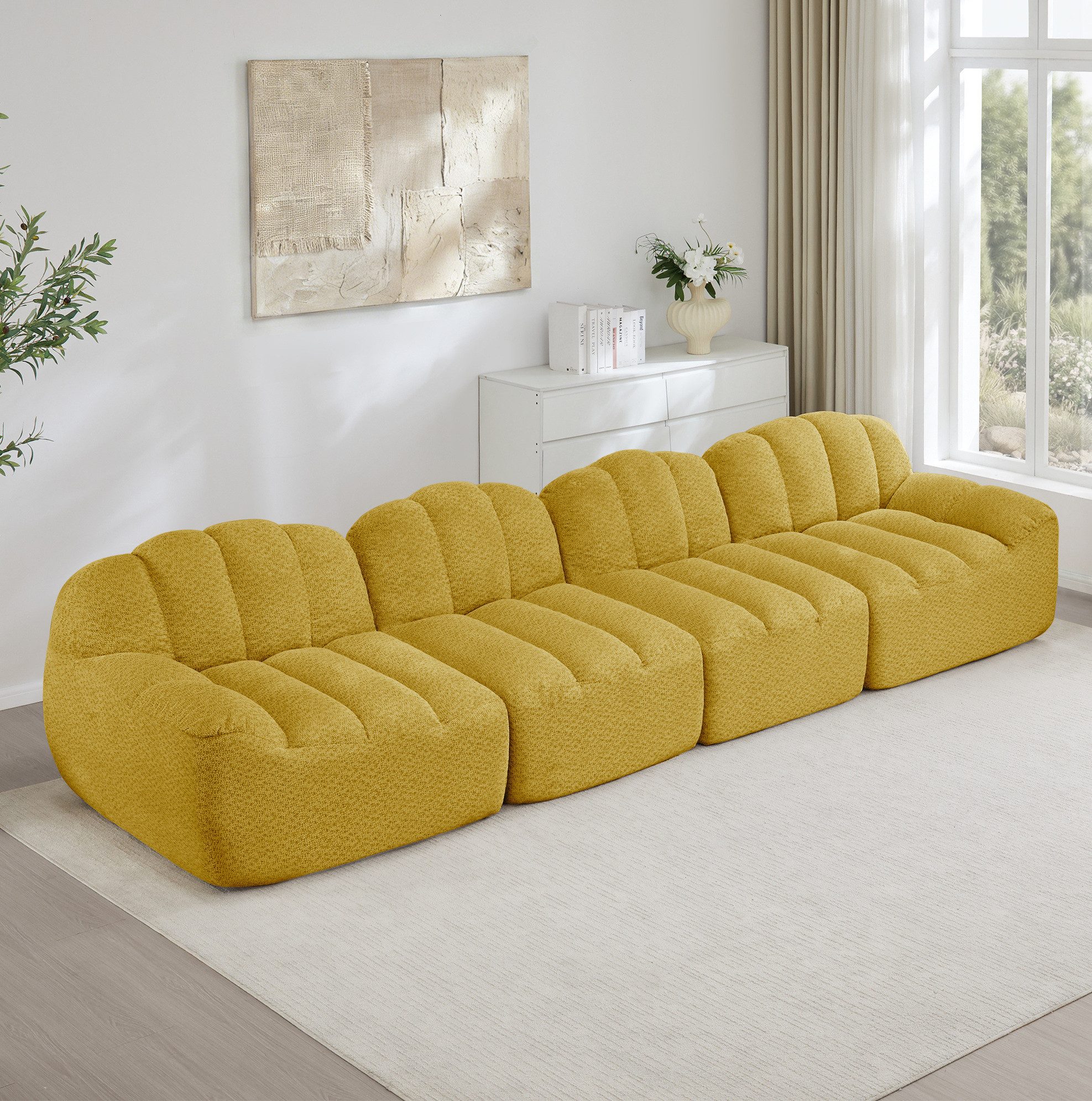 OKWISH Loungesofa modulares Ecksofa, ergonomisch geschwungene Form, rutschfeste Modulverbindung, weicher hautfreundlicher Granulatgewebe-Bezug, geeignet für Wohnzimmer und Apartment 1 Teile