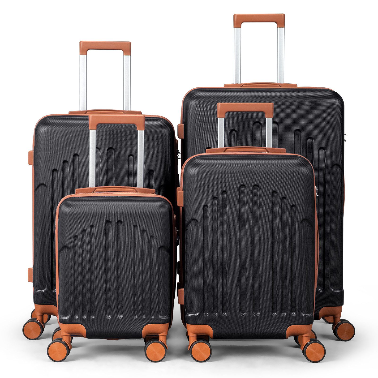 LALAHO Trolleyset Kofferset Hartschalenkoffer Trolley 360° Rollen, 4 Rollen, (4 tlg), Reisekoffer Set mit Handgepäck, Koffer & Trolleys, Schwarz
