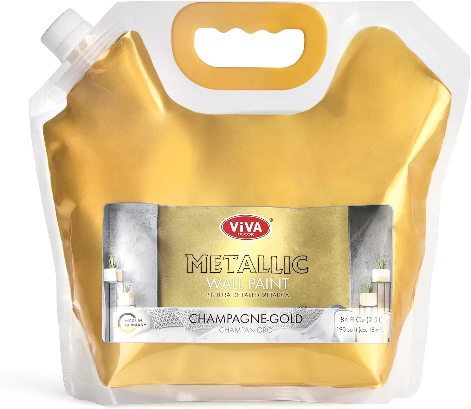 Viva Decor Wandfarbe Metallic Wandfarbe Effektfarbe für Wände, wasserbasiert & abriebfest, metallic, hochdeckend, abriebfest, wasserbasiert, geruchsarm
