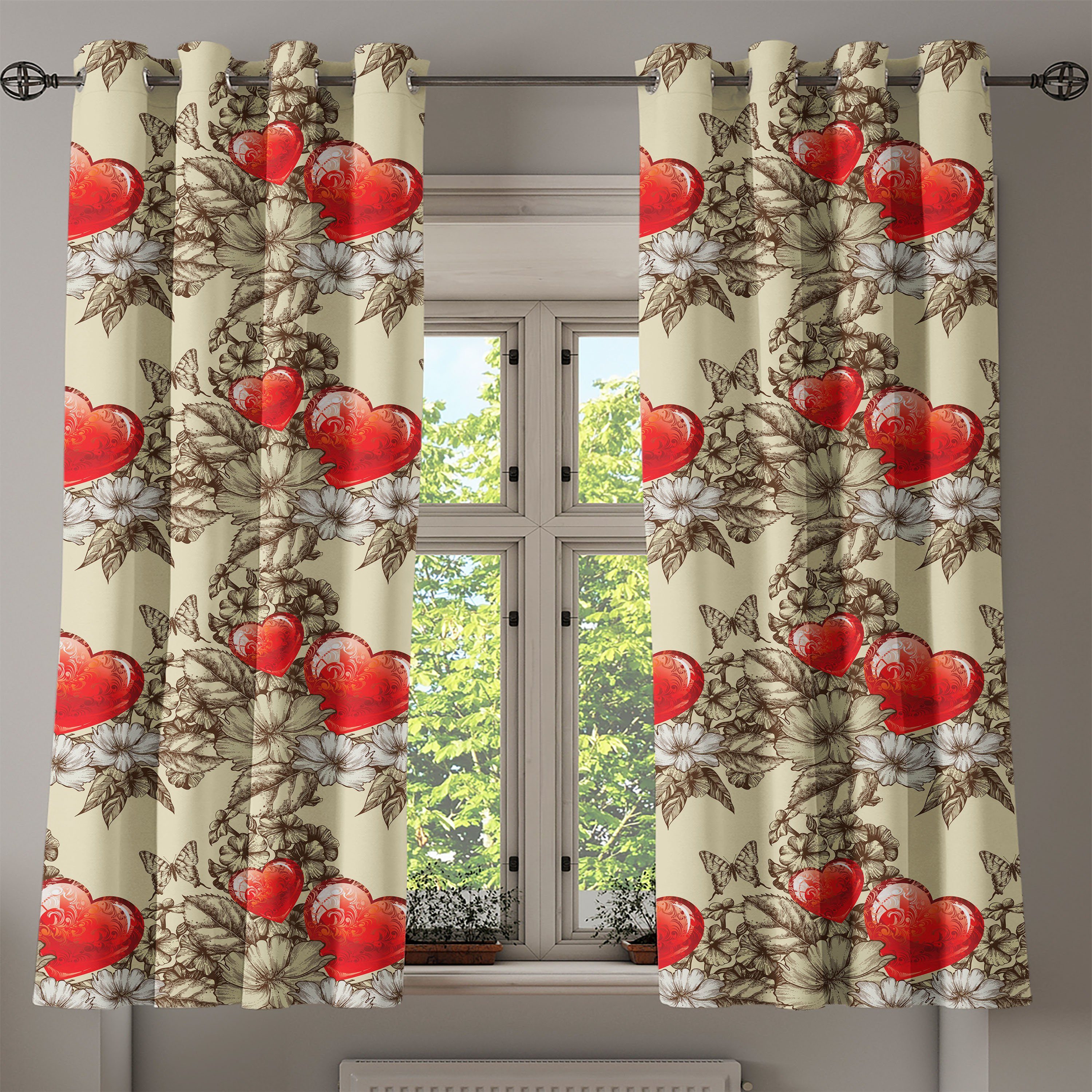 2-Panel-Fenstervorhänge Abakuhaus, Schlafzimmer Schmetterling Blumen Wohnzimmer, Dekorative Gardine und Liebe für