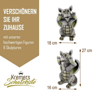 Kremers Schatzkiste Gartenfigur Freches Drachenkind schneidet Grimasse Gartenfigur Deko Drache 27 cm