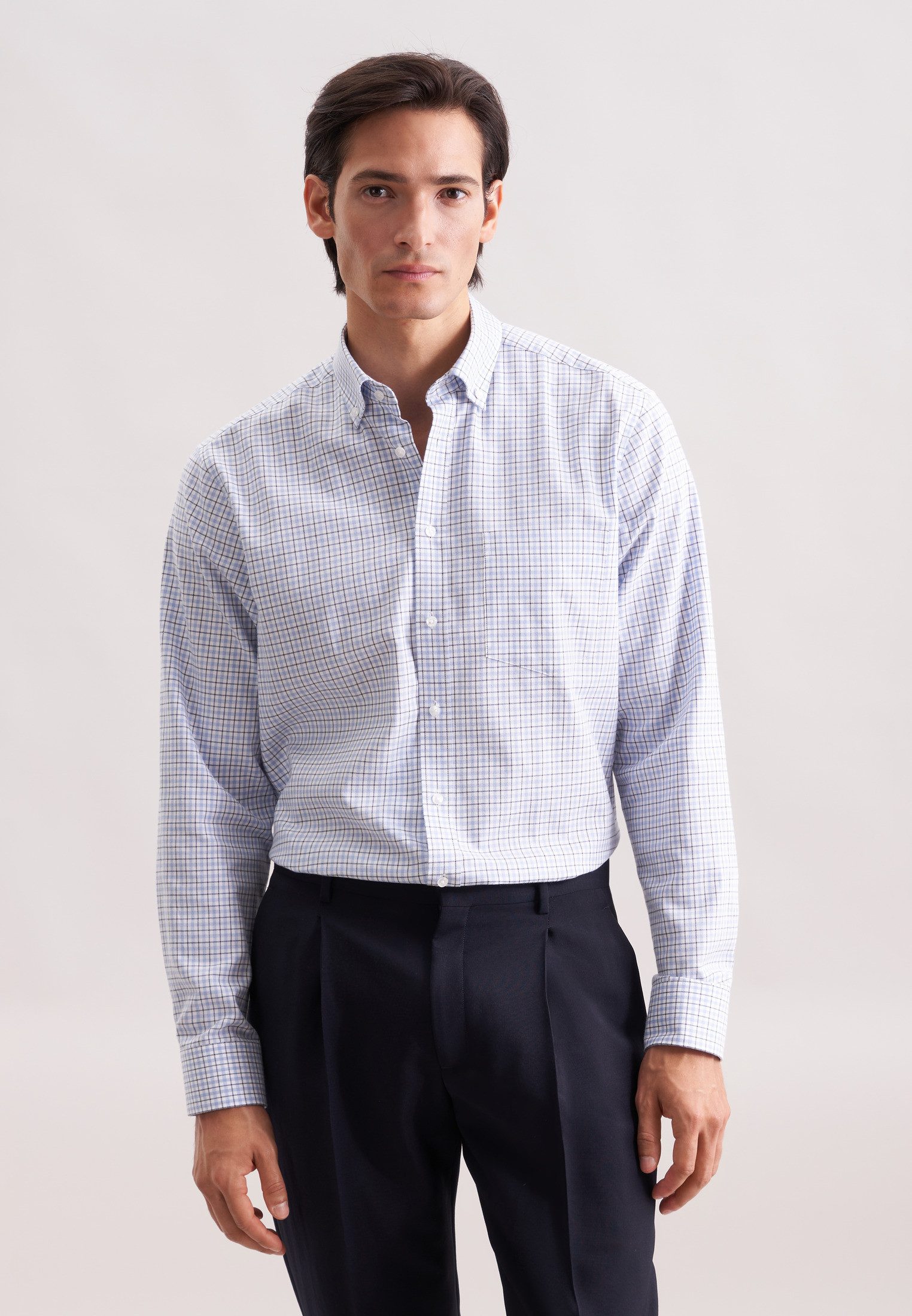 seidensticker Flanellhemd Schwarze Rose Regular 1/1 Button-Down-Kragen Karo