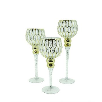 MARELIDA Windlicht Kerzenhalter Kelch Glas Windlicht H: 30,5cm/34,5cm/40cm gold 3er Set (3 St)