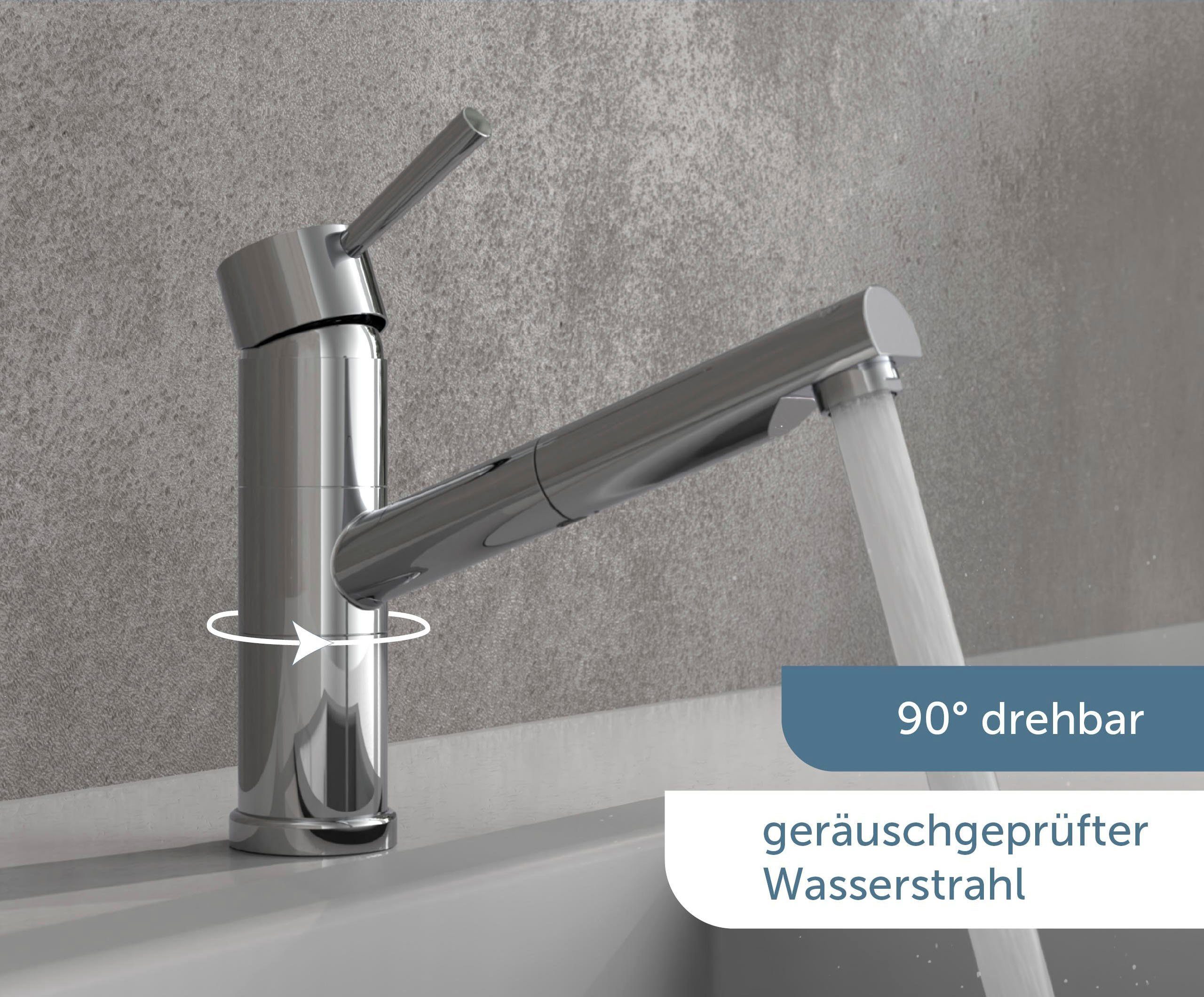 Schütte mit Chrom ausziehbar UNICORN Spültischarmatur Wasserhahn (Mischbatterie) Hochdruck Geschirrbrause, Küchenarmatur