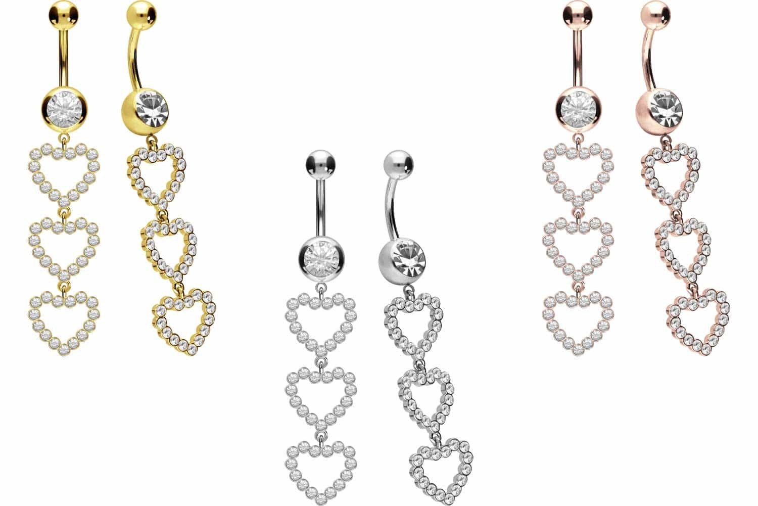 PIERCINGLINE Bauchnabelpiercing Chirurgenstahl Bananabell 3 KRISTALLHERZEN günstig online kaufen