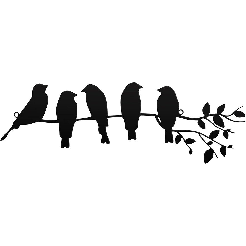 Agger Wanddekoobjekt Wanddekoration mit Vögeln aus Metall, lebendige Vögel auf AST (Silhouette, Wanddekoration), für den Außenbereich, Wandskulptur zum Aufhängen, für Zuhause, Balkon