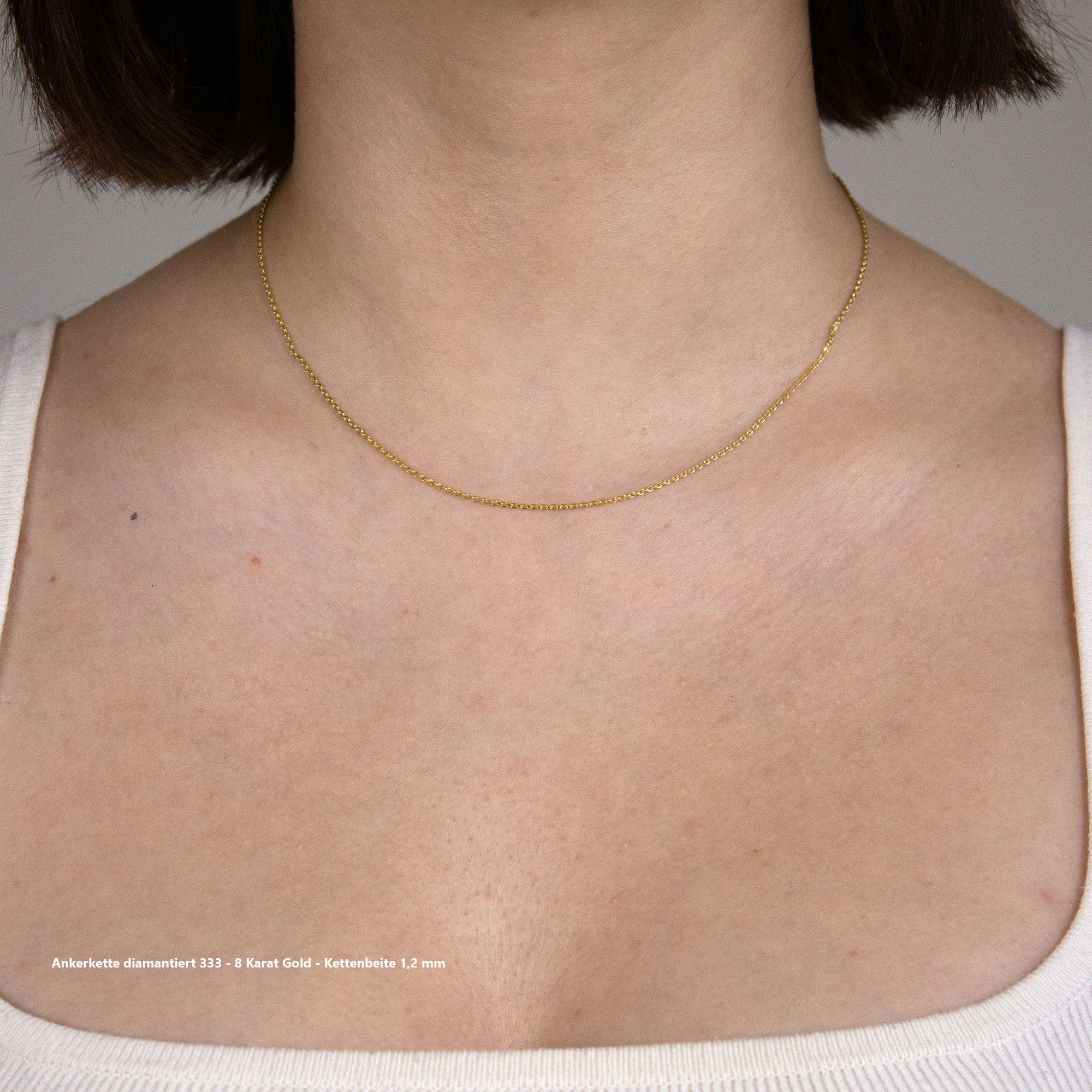 HOPLO Goldkette Goldkette Ankerkette diamantiert 1,2 mm 38 cm 333 - 8 Karat Gold, Made in Germany – Bild 3 von 5