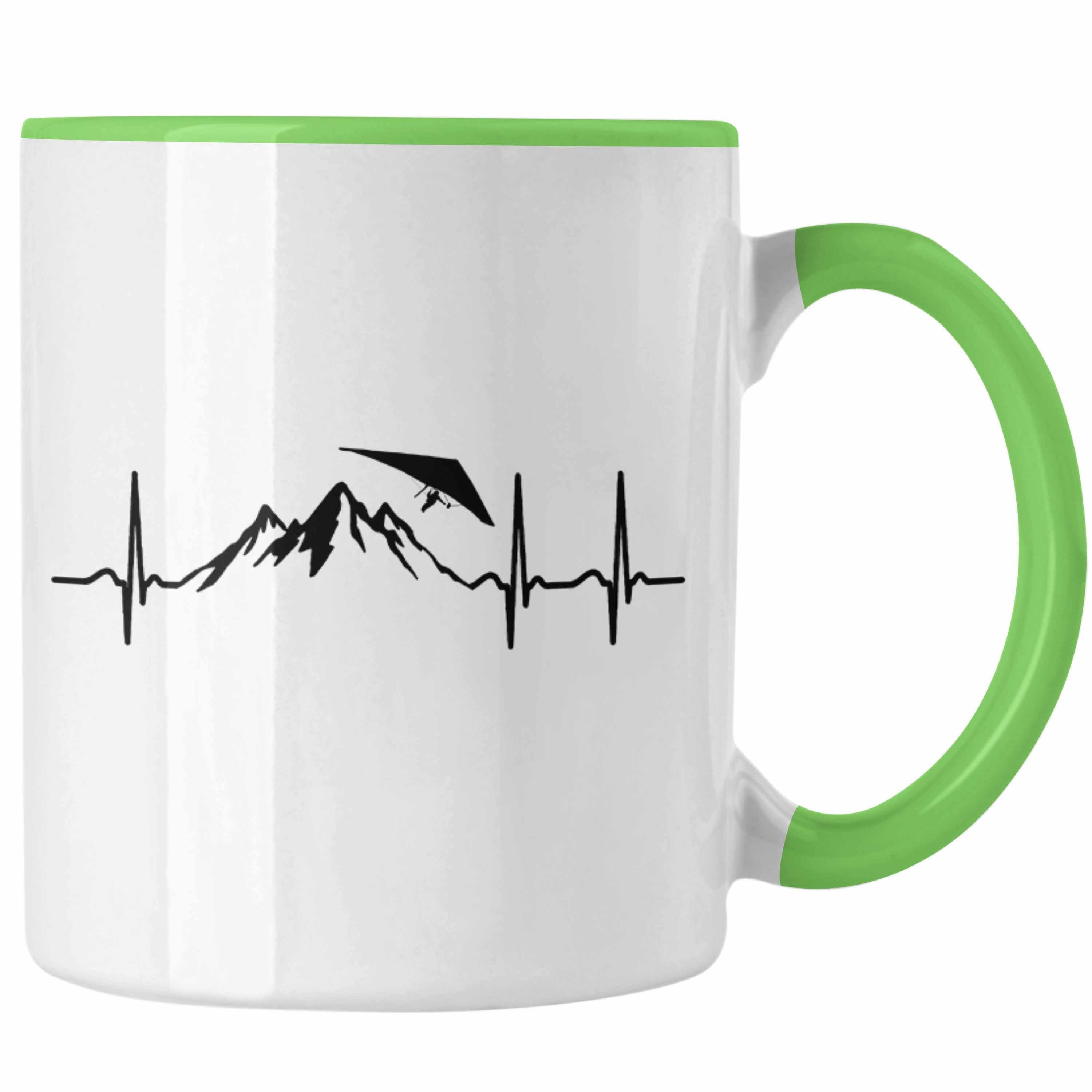 Trendation Tasse Geschenk für Drachenflieger Tasse Herzschlag Hängegleiter Motiv Grün