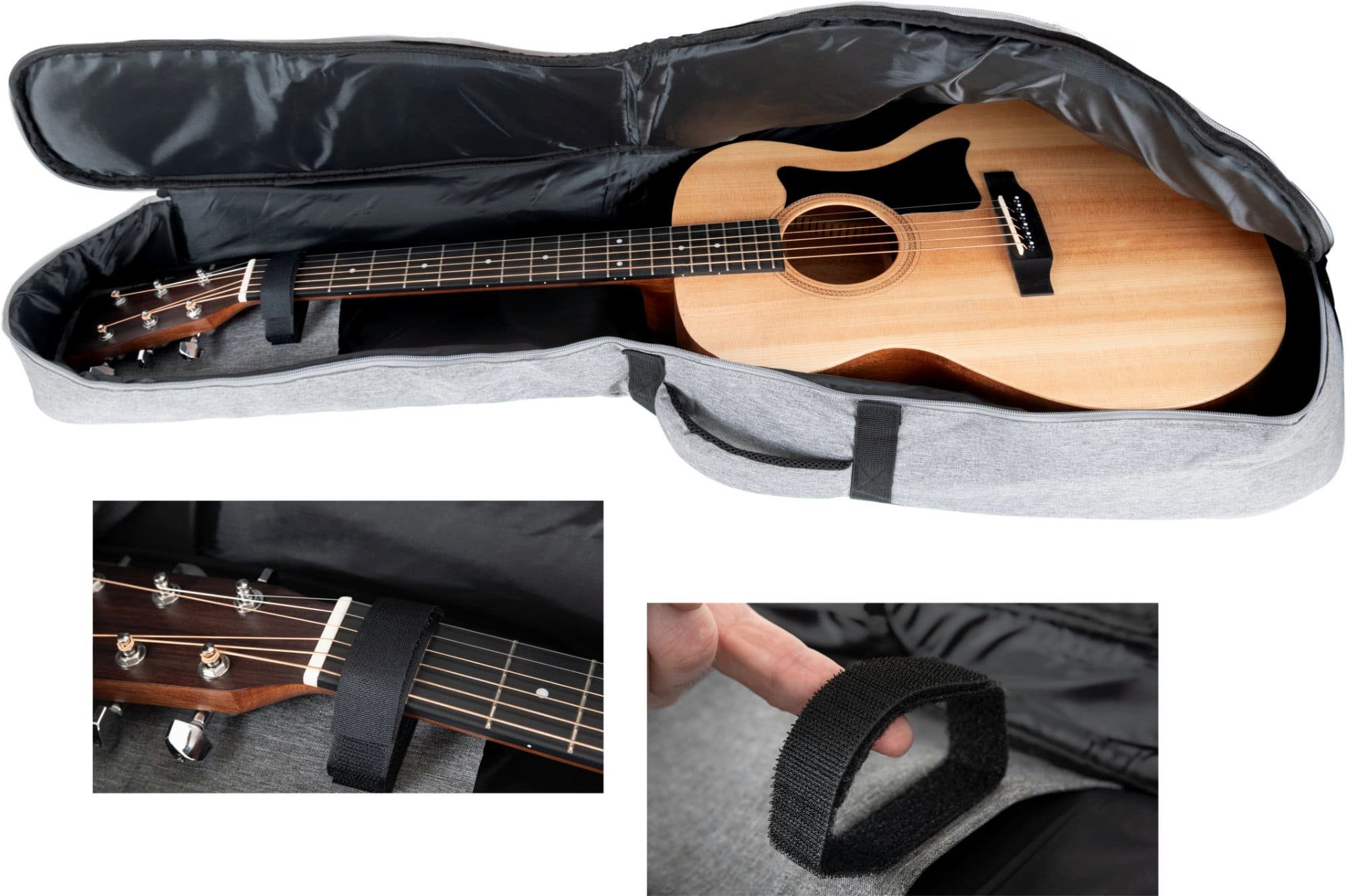 Gitarrentasche Westerngitarrentasche Premium-Line für Rucksack-Gurte WGB-115 GY Instrumentenhals Fixierung Grau, & Shaman gepolsterte